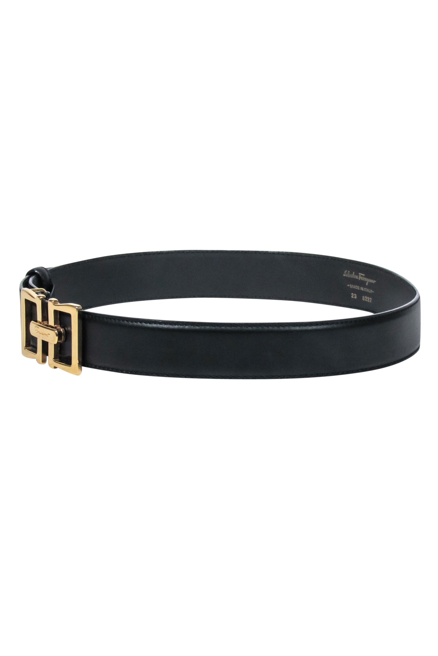 Ferragamo Luxury Black Leather Belt with Stunning Gold Buckle - Size 000