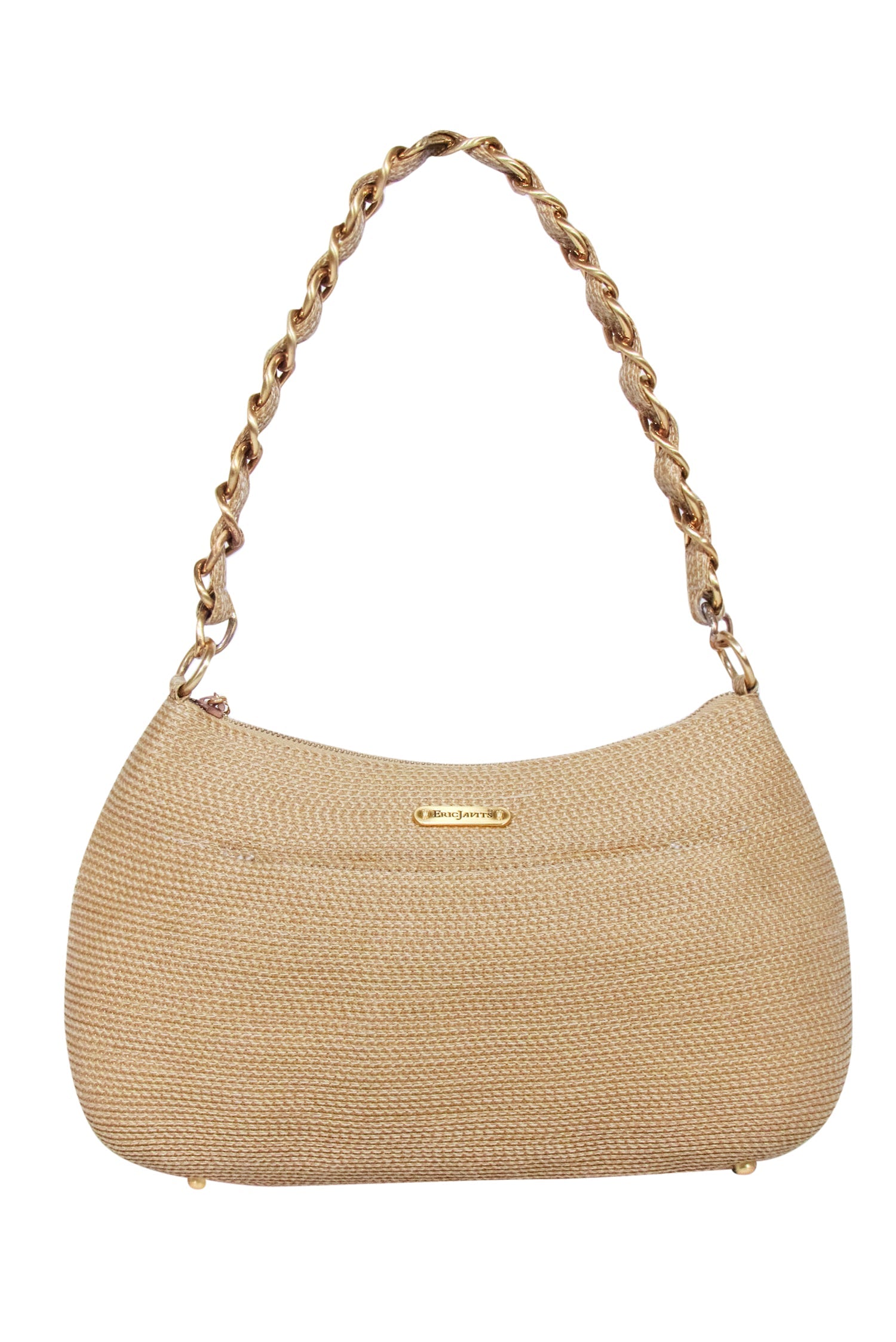 Eric Javits Beige Woven Shoulder Bag: A Stylish Accessory with Braided Chain Strap