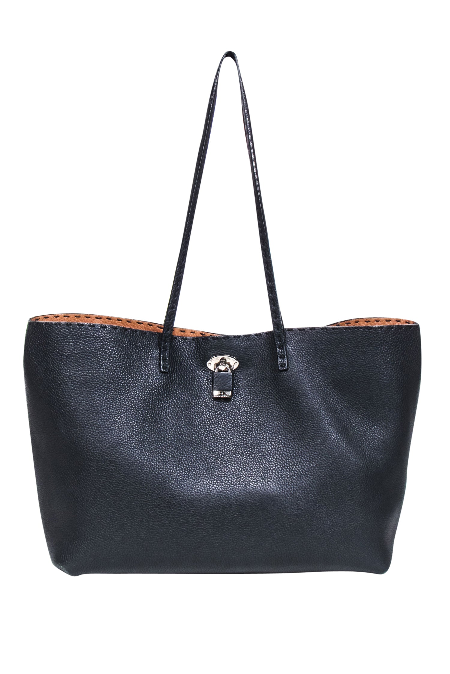 Fendi's Stylish Black Pebbled Leather Open - Top Tote Bag
