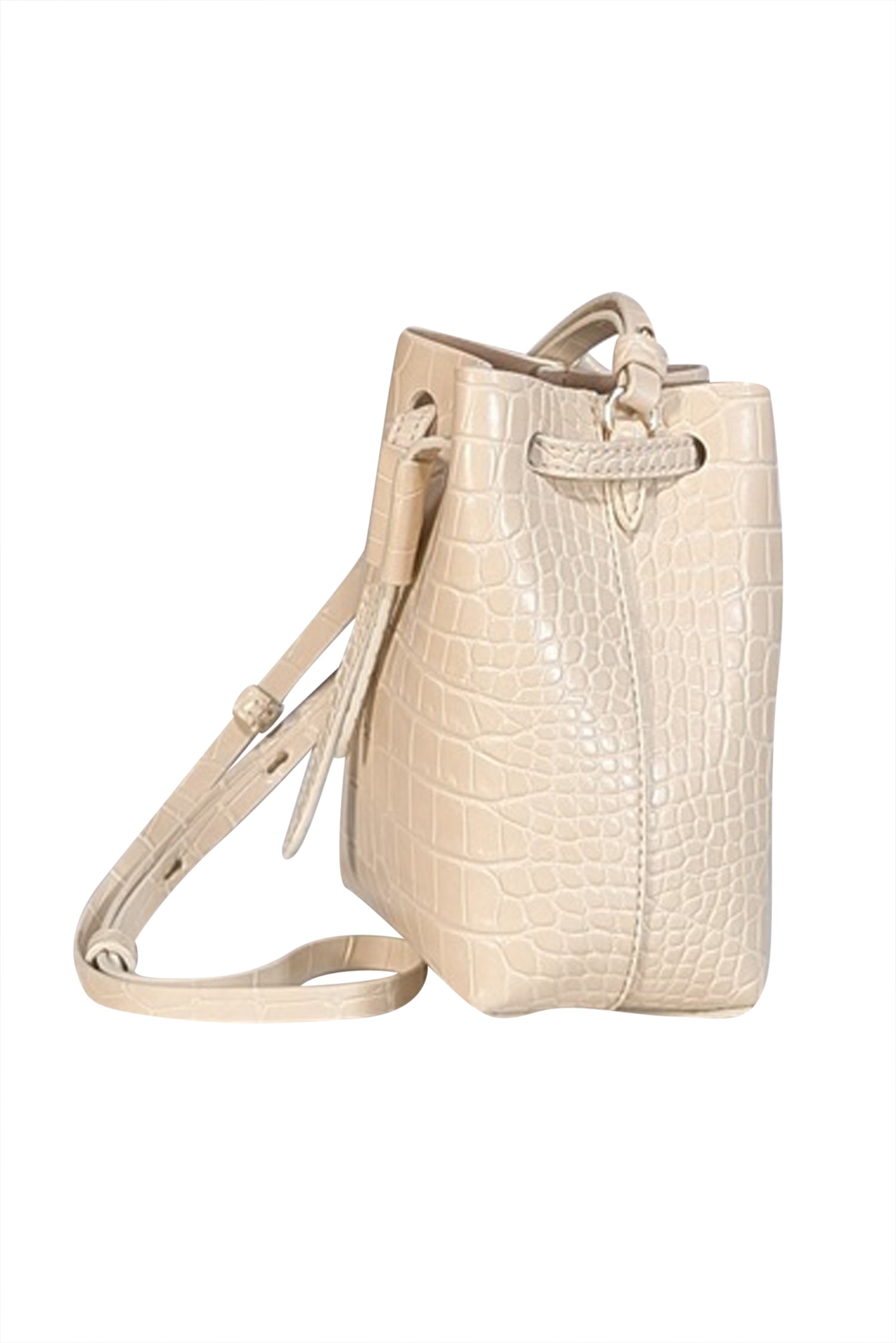 Nanushka - Chic Beige Croc Embossed Faux Leather Mini Bucket Bag