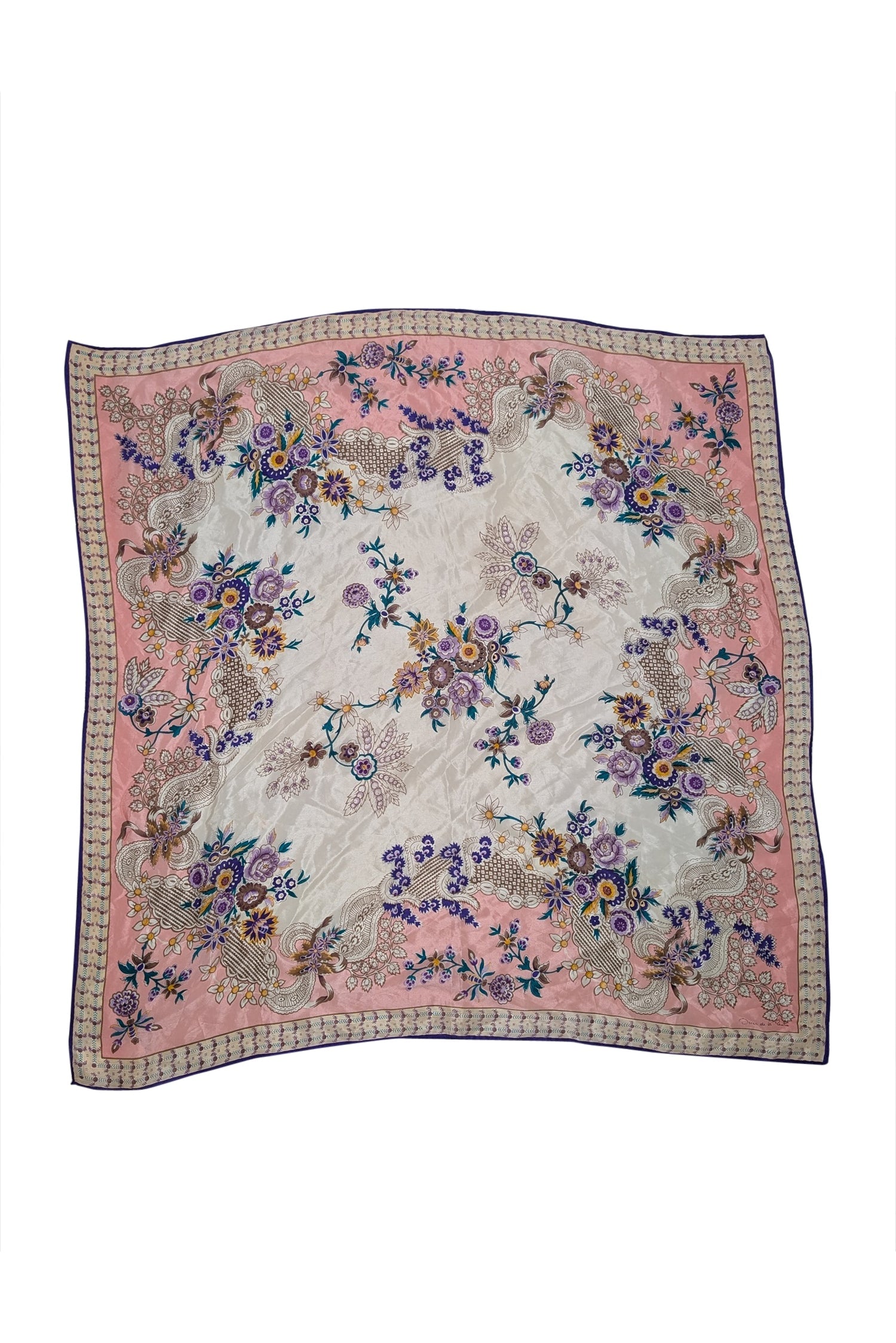 Oscar de la Renta - Stunning Pink & Multi - Color Floral Print Silk Scarf
