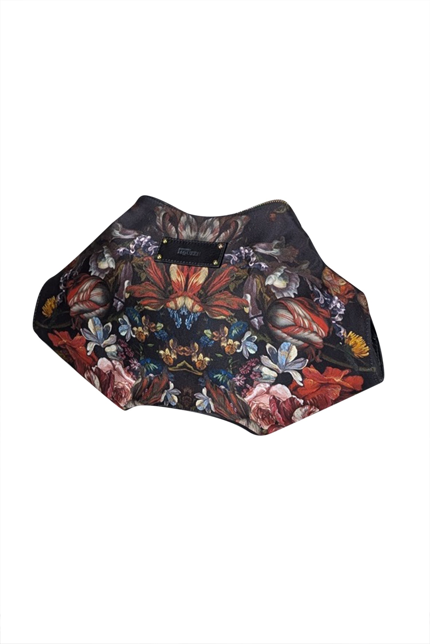 Alexander McQueen - Stunning Black Satin Manta Clutch with Red, Blue & Green Floral Print