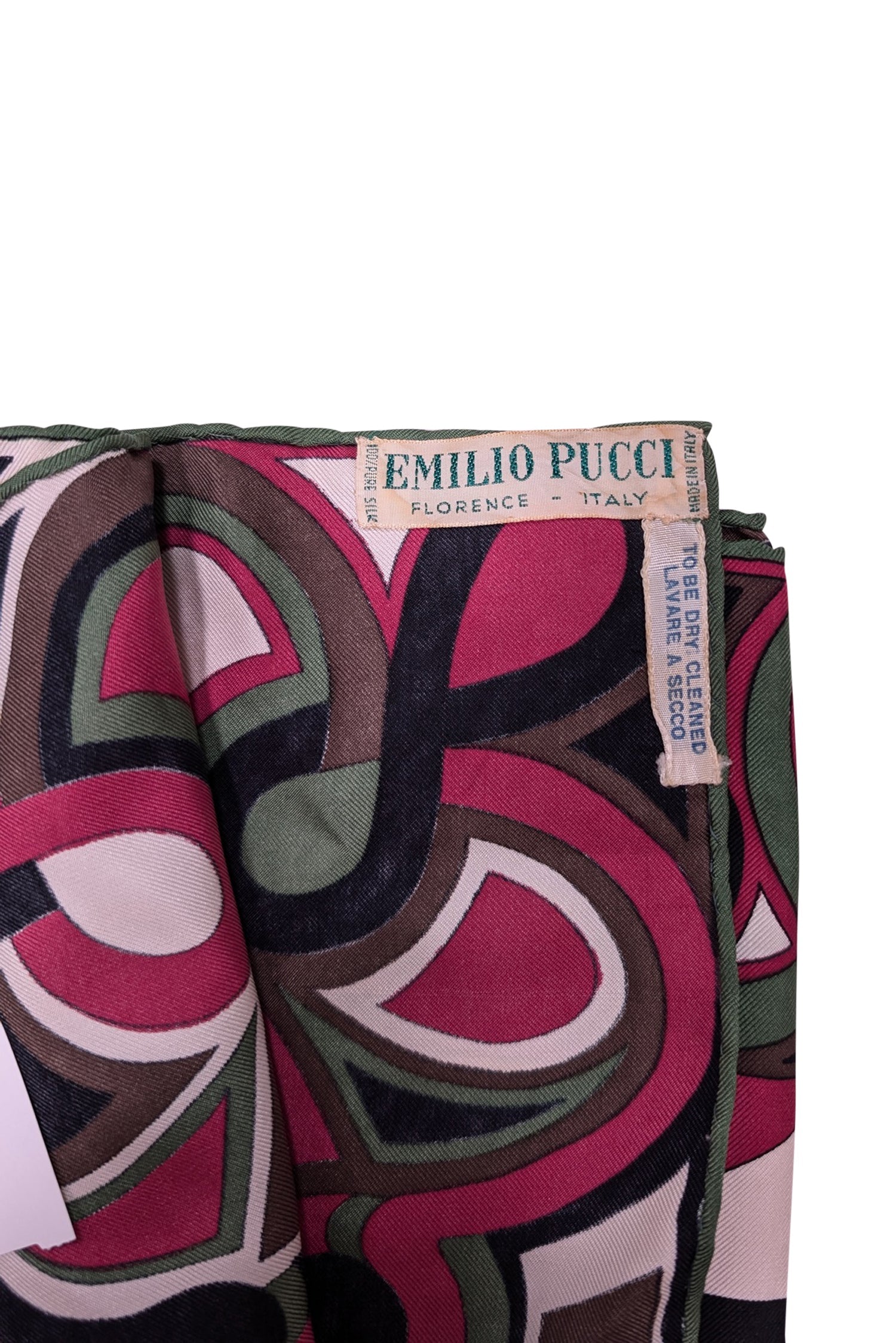 Emilio Pucci - Stunning Pink, Green, Brown, Black & White Abstract Print Silk Scarf