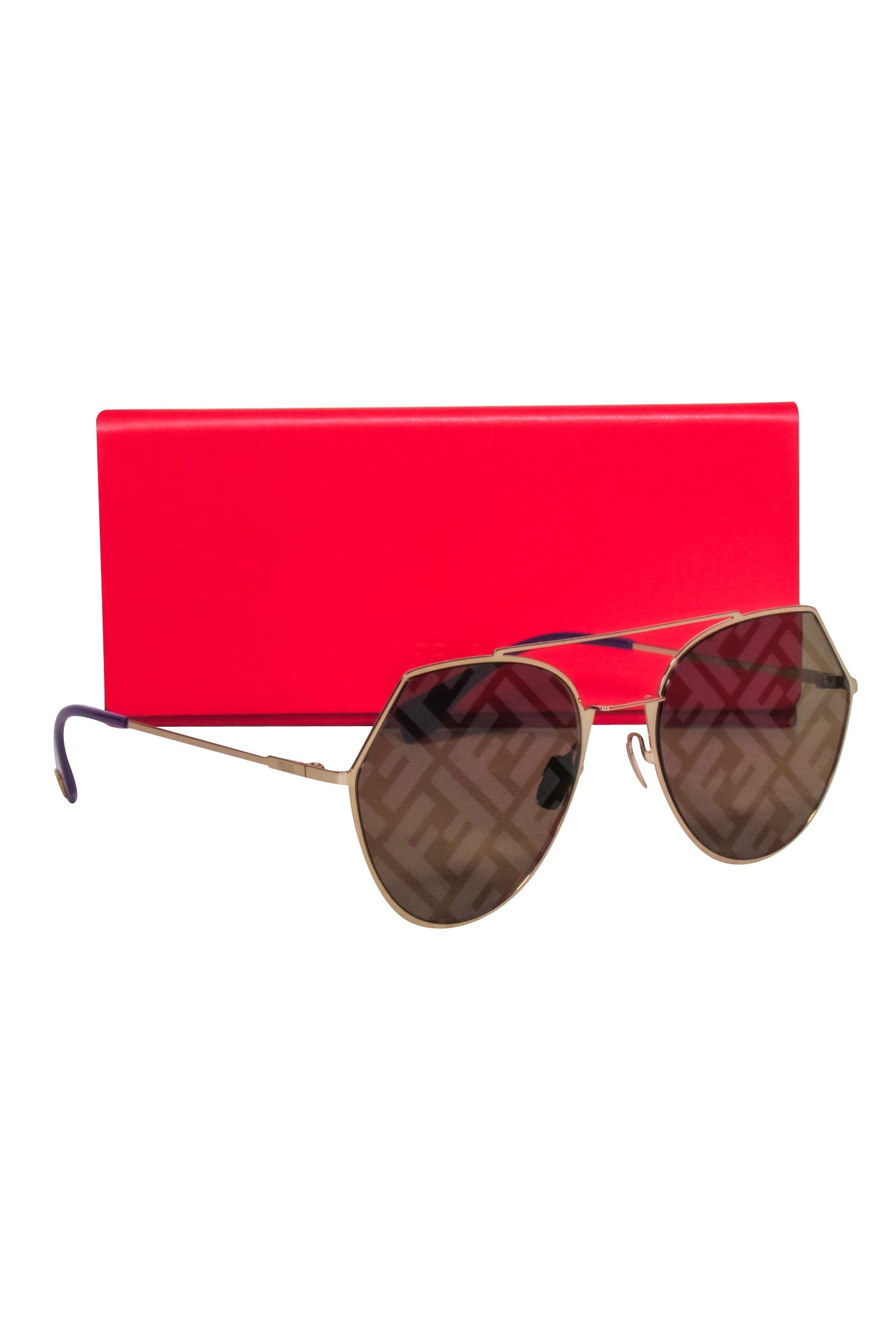 Fendi Gold Frame Sunglasses with Gold F-Printed Iridescent Lenses