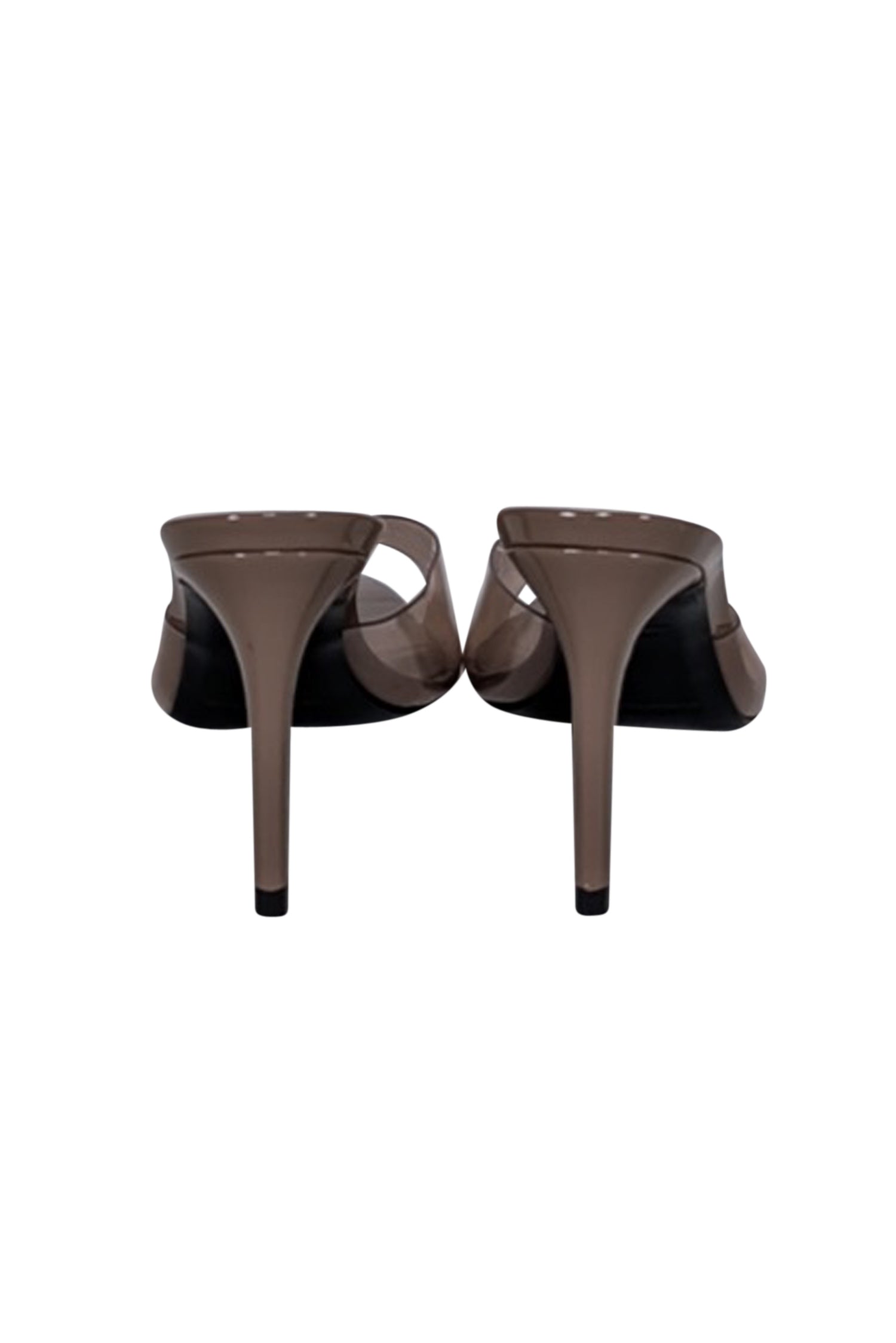 Black Suede Studio's Dark Beige & Transparent Bella Mule Heels - Size 10 - A Classy Must-Have!