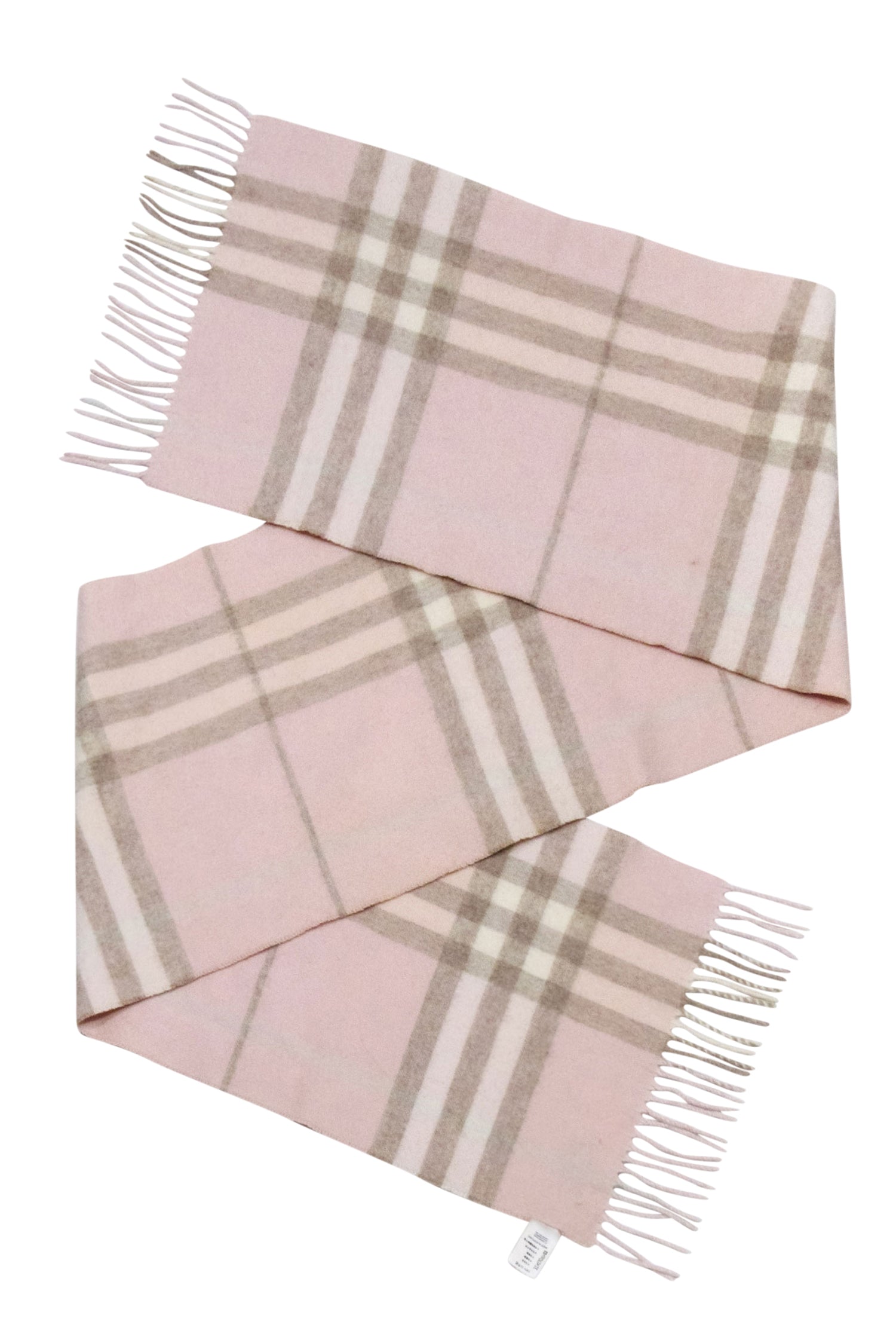 Burberry Luxury Blush, Beige & Cream Plaid Cashmere Scarf with Fringe Hem
