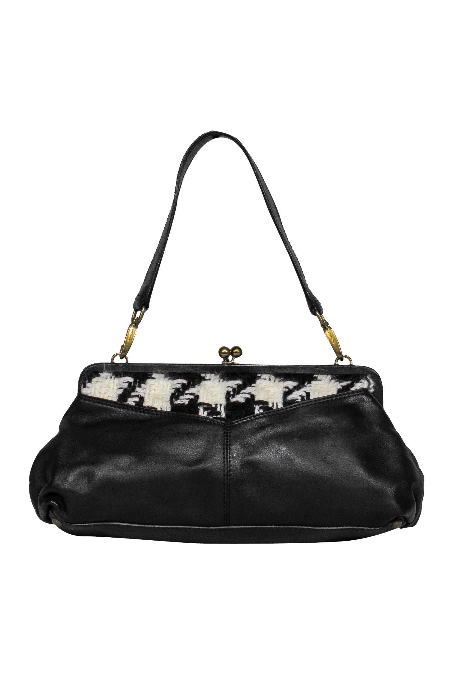Miu Miu - Stunning Black Leather Handbag with Elegant Tweed Trim