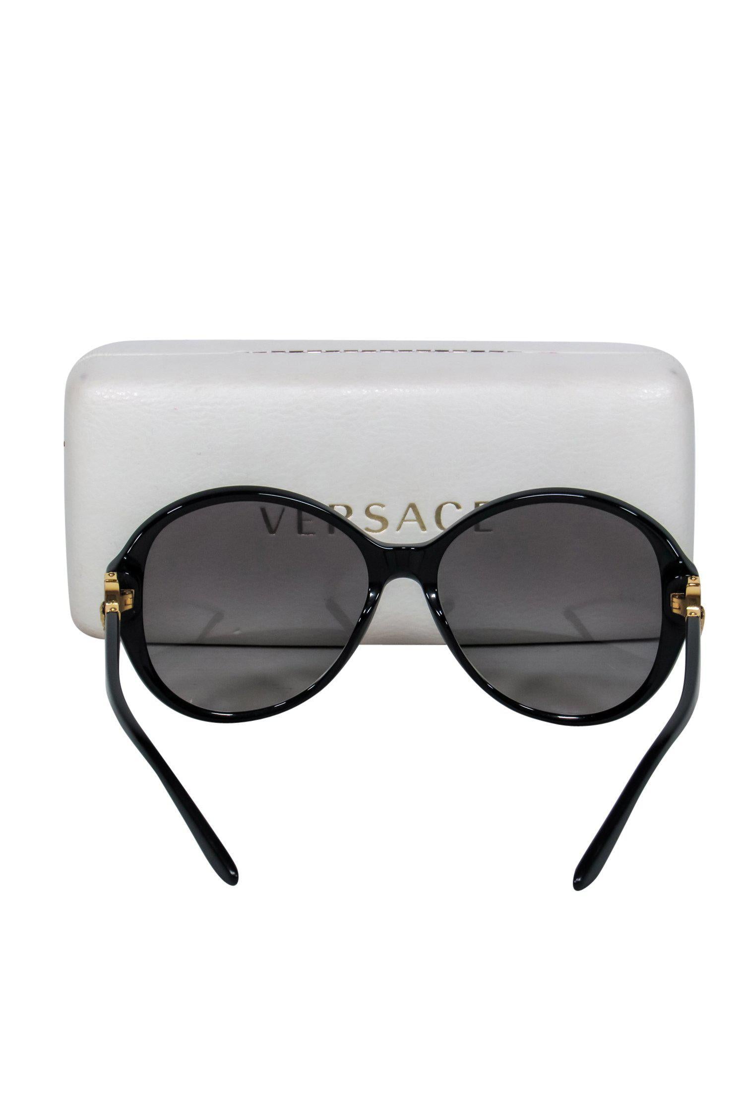 Versace Black Oversized Round Sunglasses with Glamorous Gold Logo