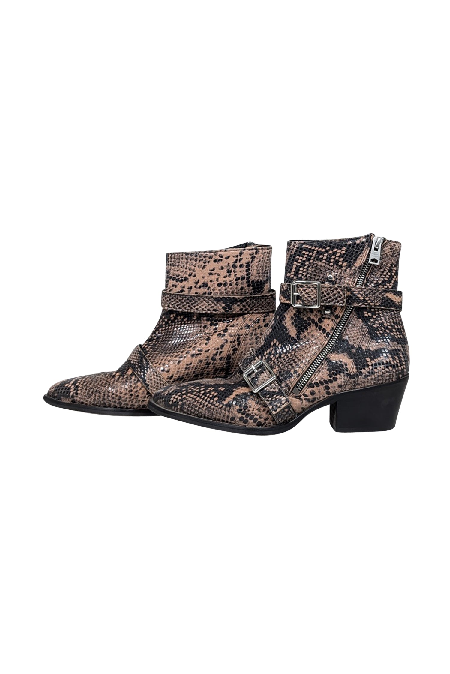 All Saints - Stylish Beige & Black Snake Skin Print Short Boots in Size 9