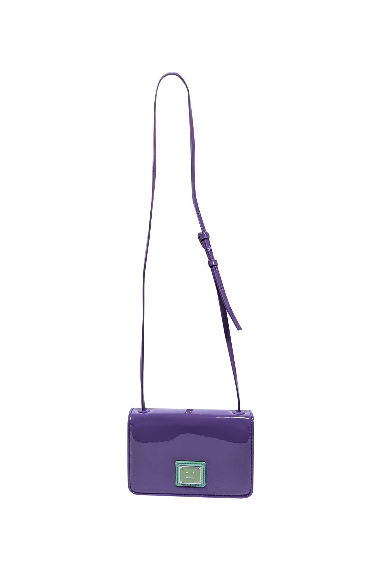 Acne Studios Purple Patent Leather Crossbody Bag with Green Face Patch