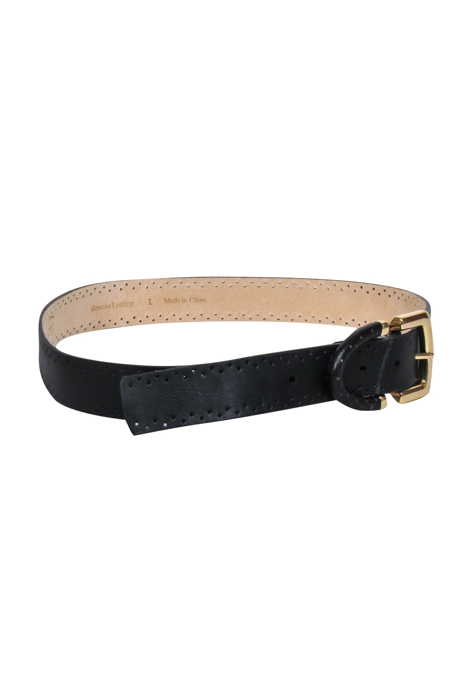 Oscar de la Renta - Stunning Black Genuine Leather Dotted Print Belt, Size L