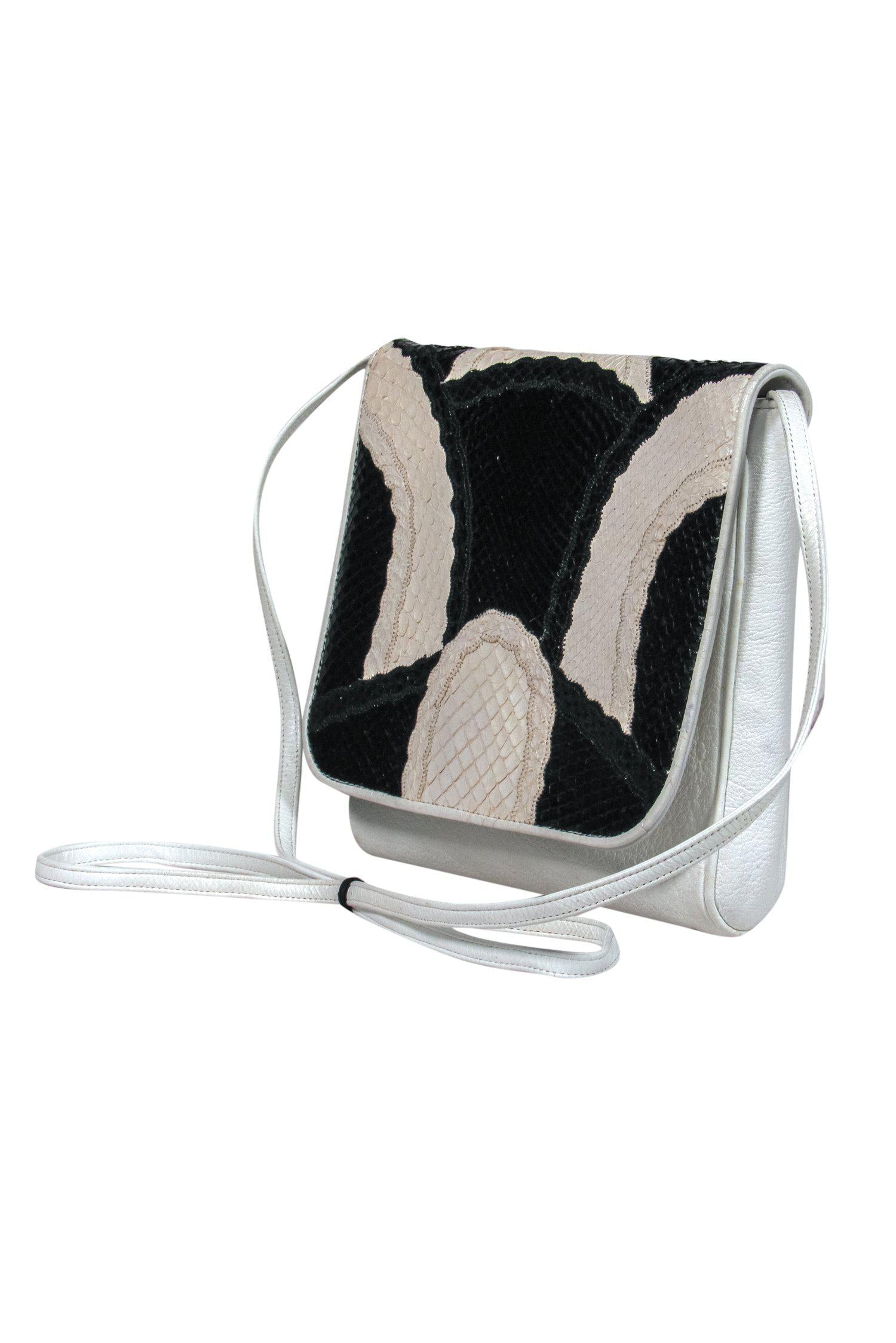 Carlos Falchi - Stunning White & Black Fold Over Crossbody with Snakeskin Patch