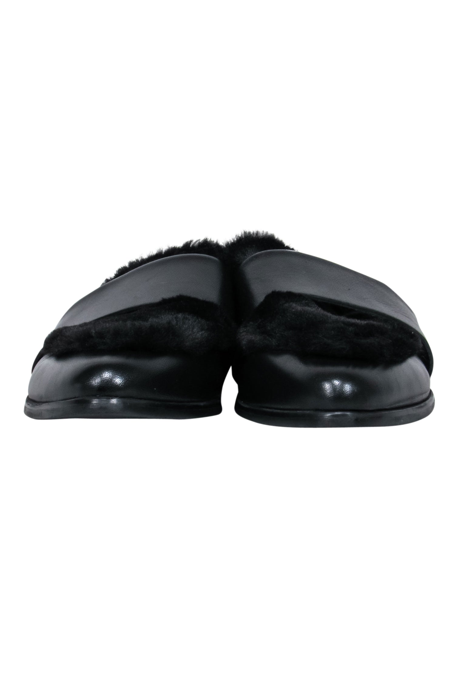 Sol Sana Black Leather Faux Fur Toe Mules - Size 8