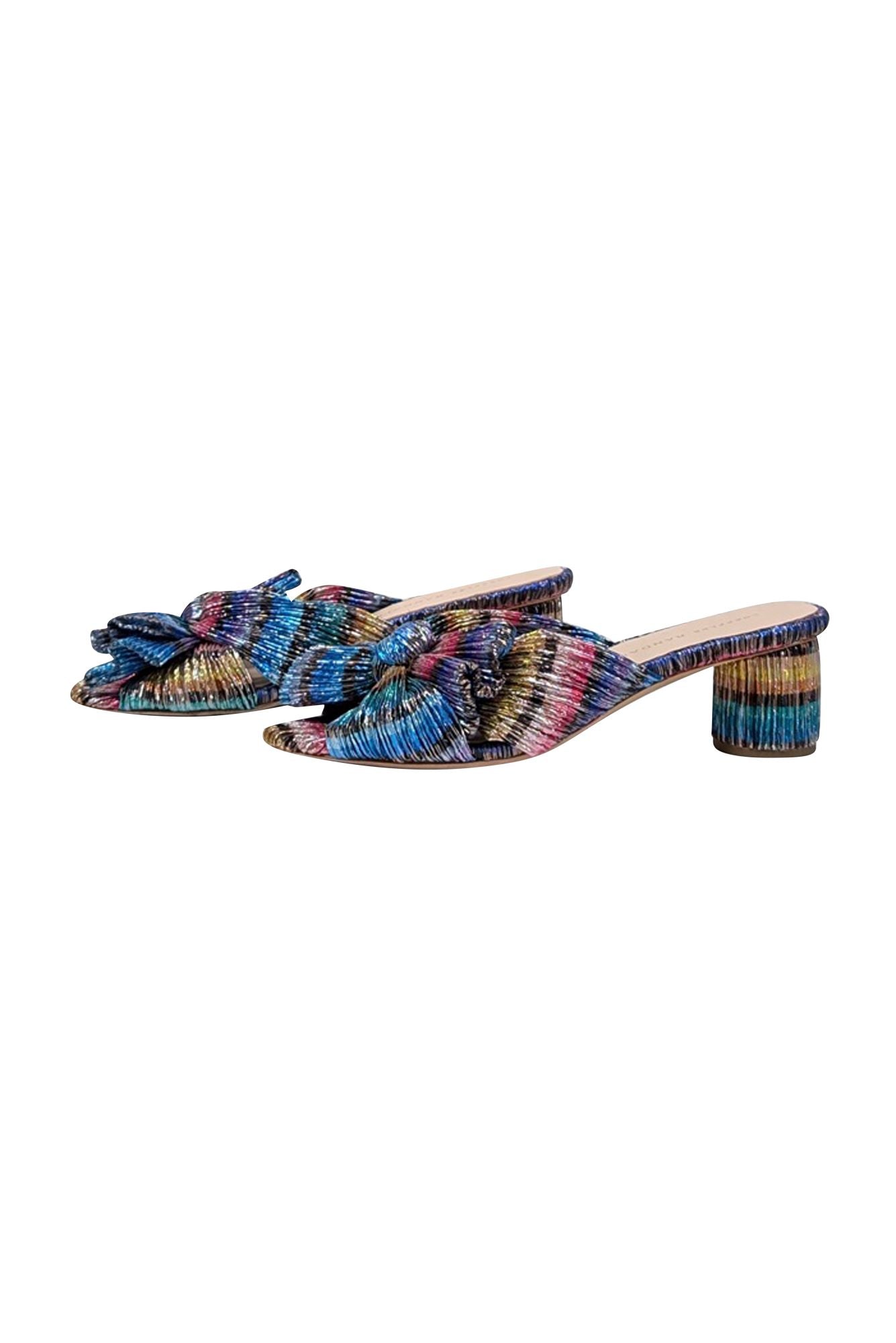 Loeffler Randall's Stunning Rainbow Metallic Pleated Knot Mules - Size 6.5