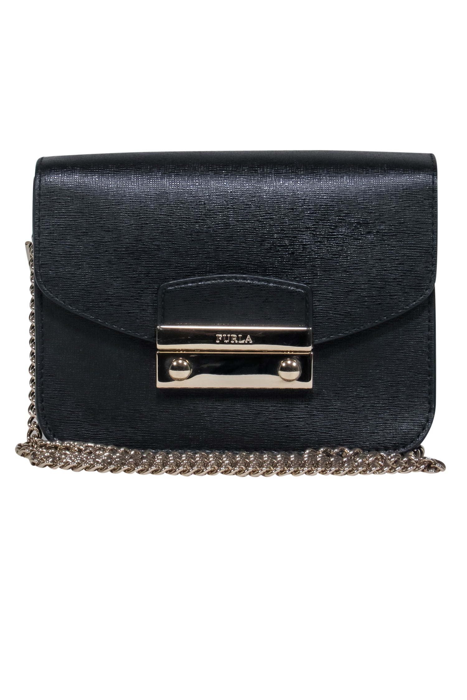 Furla Black Textured Leather Mini Crossbody Bag: A Chic Night-Out Essential