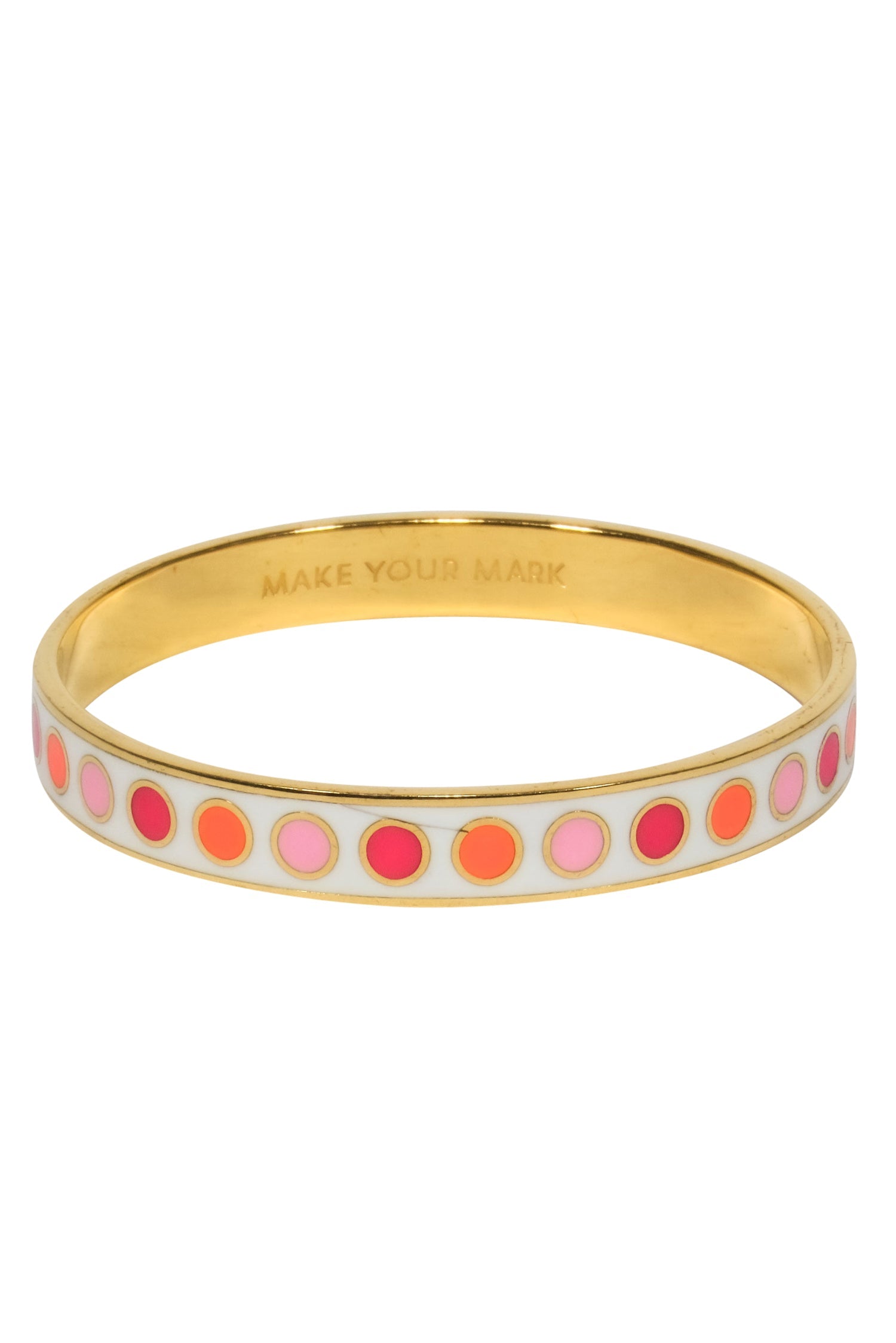 Kate Spade - Stunning Gold, White & Pink Polka Dot 'Make Your Mark' Engraved Bangle