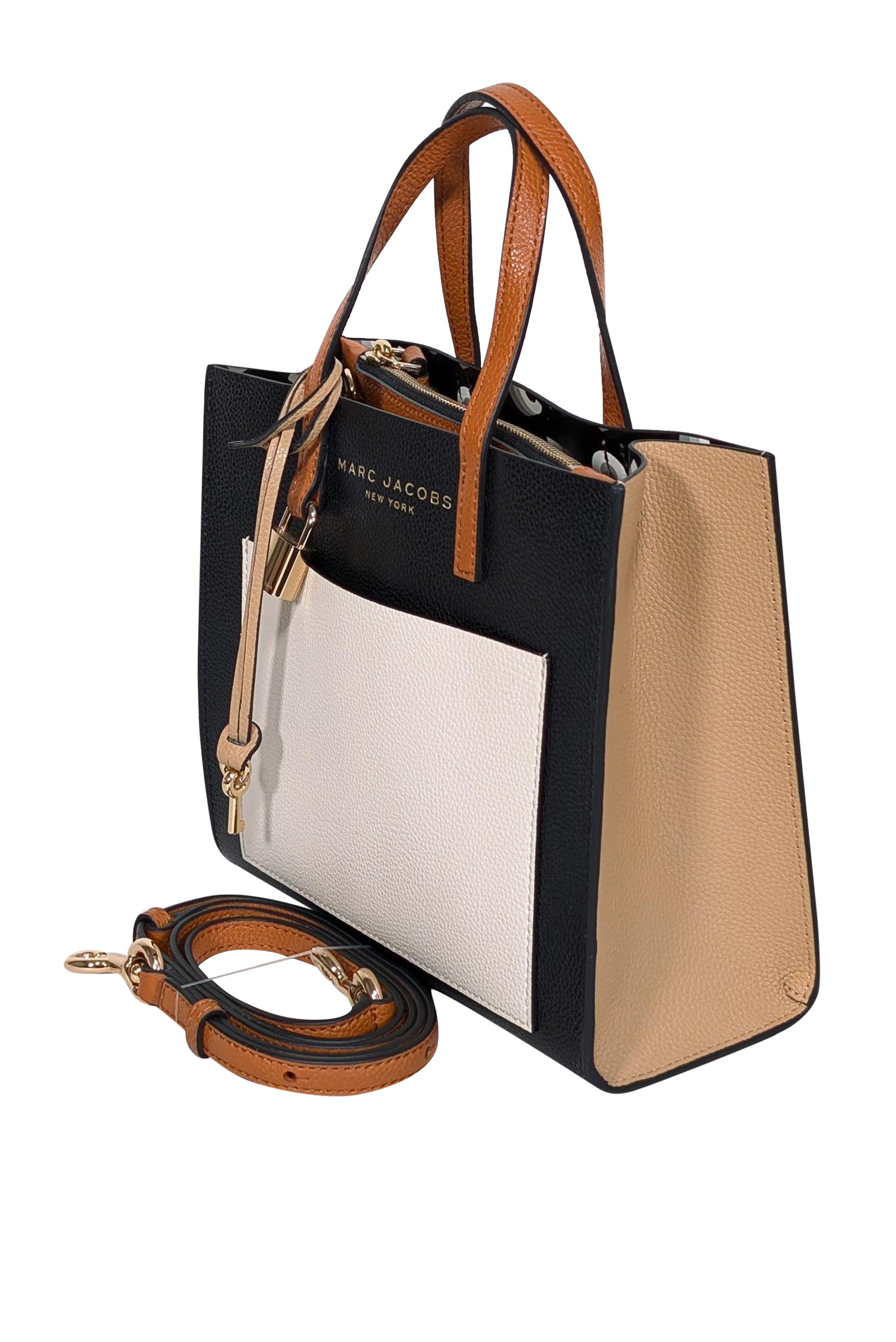 Marc Jacobs Mini Grind Colorblock Leather Crossbody Bag in Black, Cream, & Tan