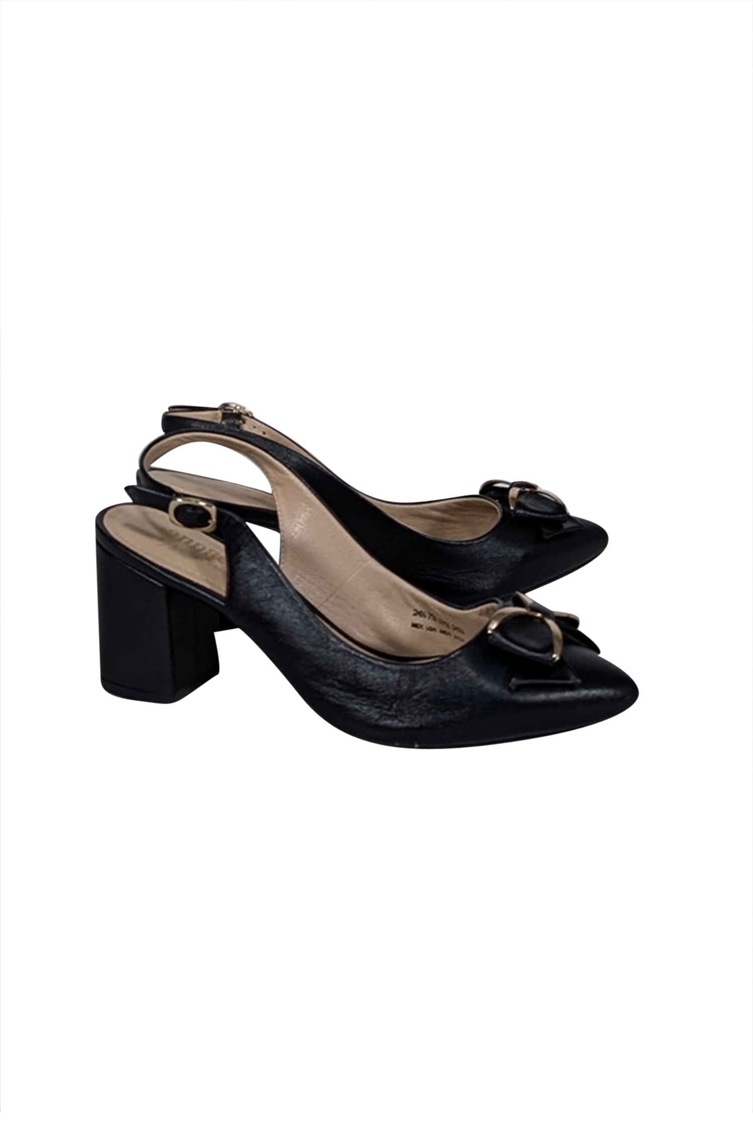 Andrea Black Leather Bow Toe Slingback Heels - Size 7.5 - Office Chic!
