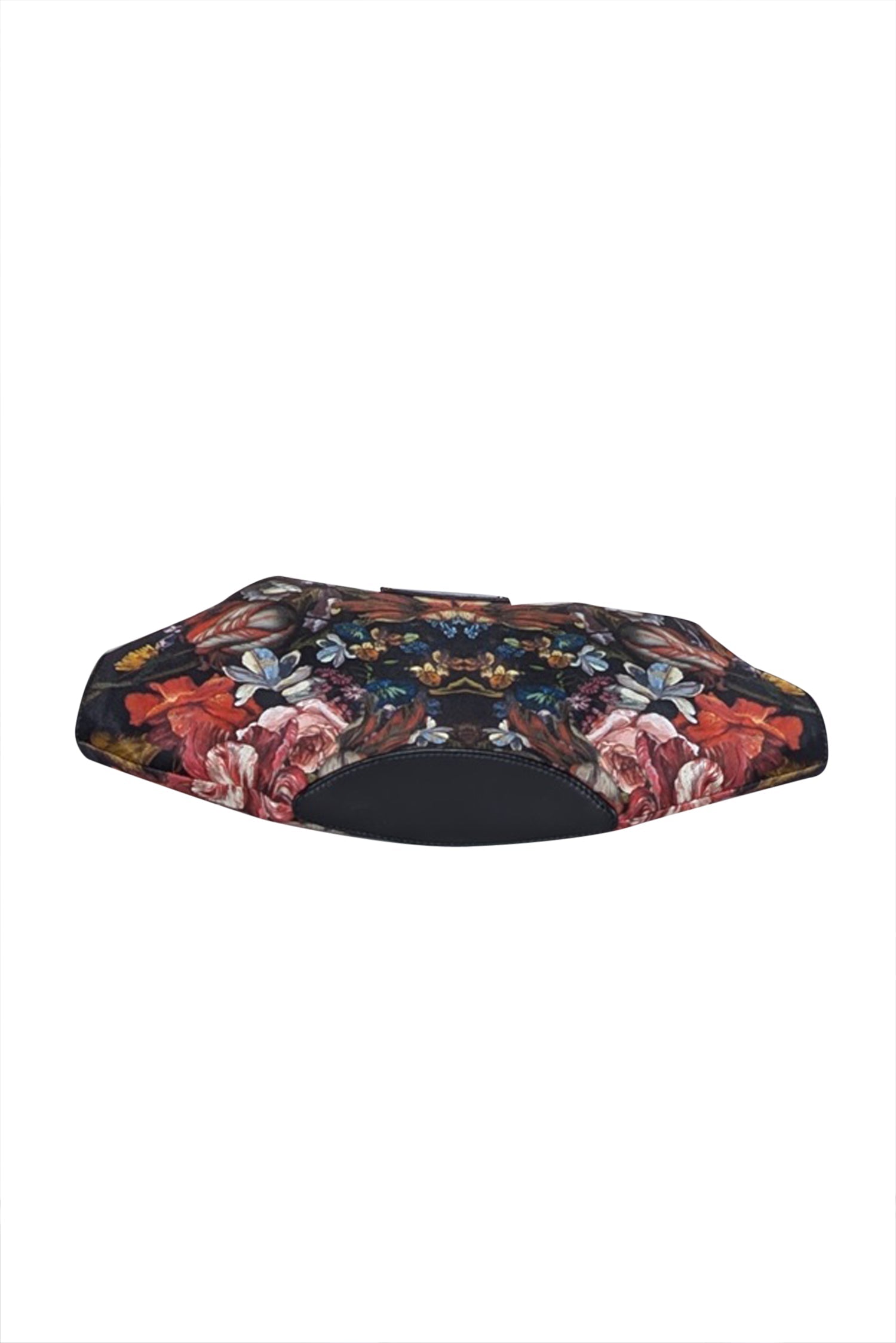 Alexander McQueen - Stunning Black Satin Manta Clutch with Red, Blue & Green Floral Print