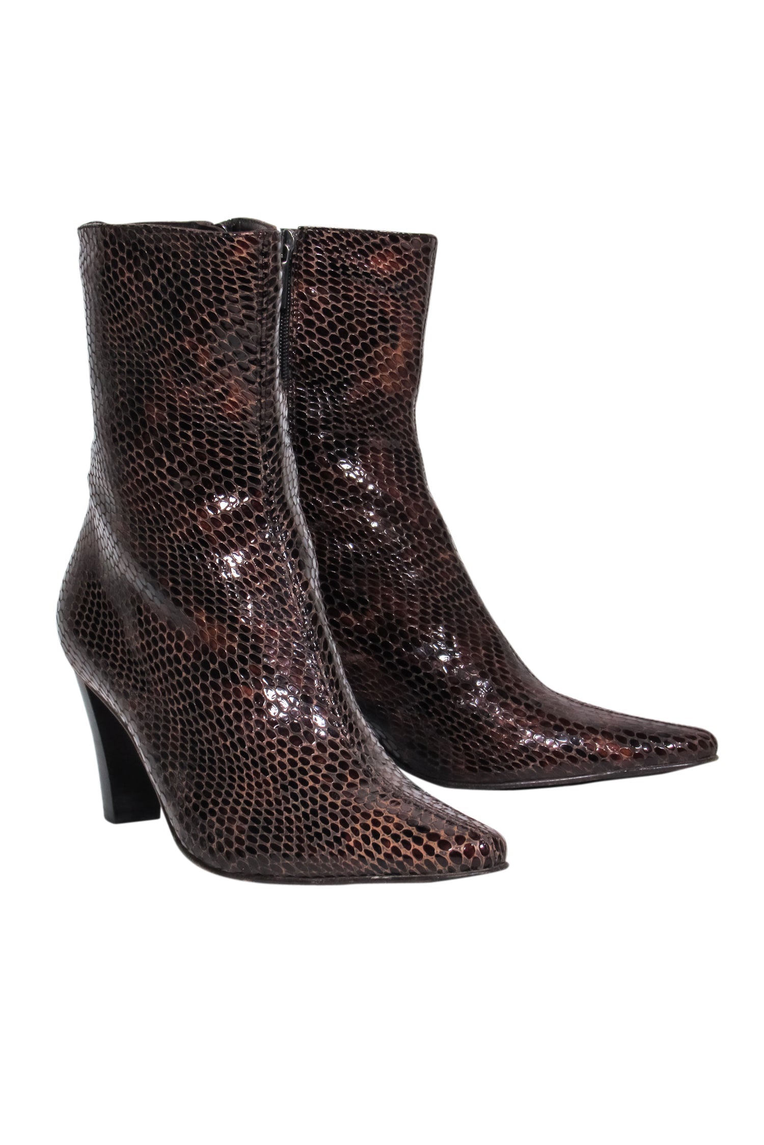 Aquatalia Brown Patent Leather Crocodile Design Calf-High Boots - Size 9.5 - Fashion Forward!