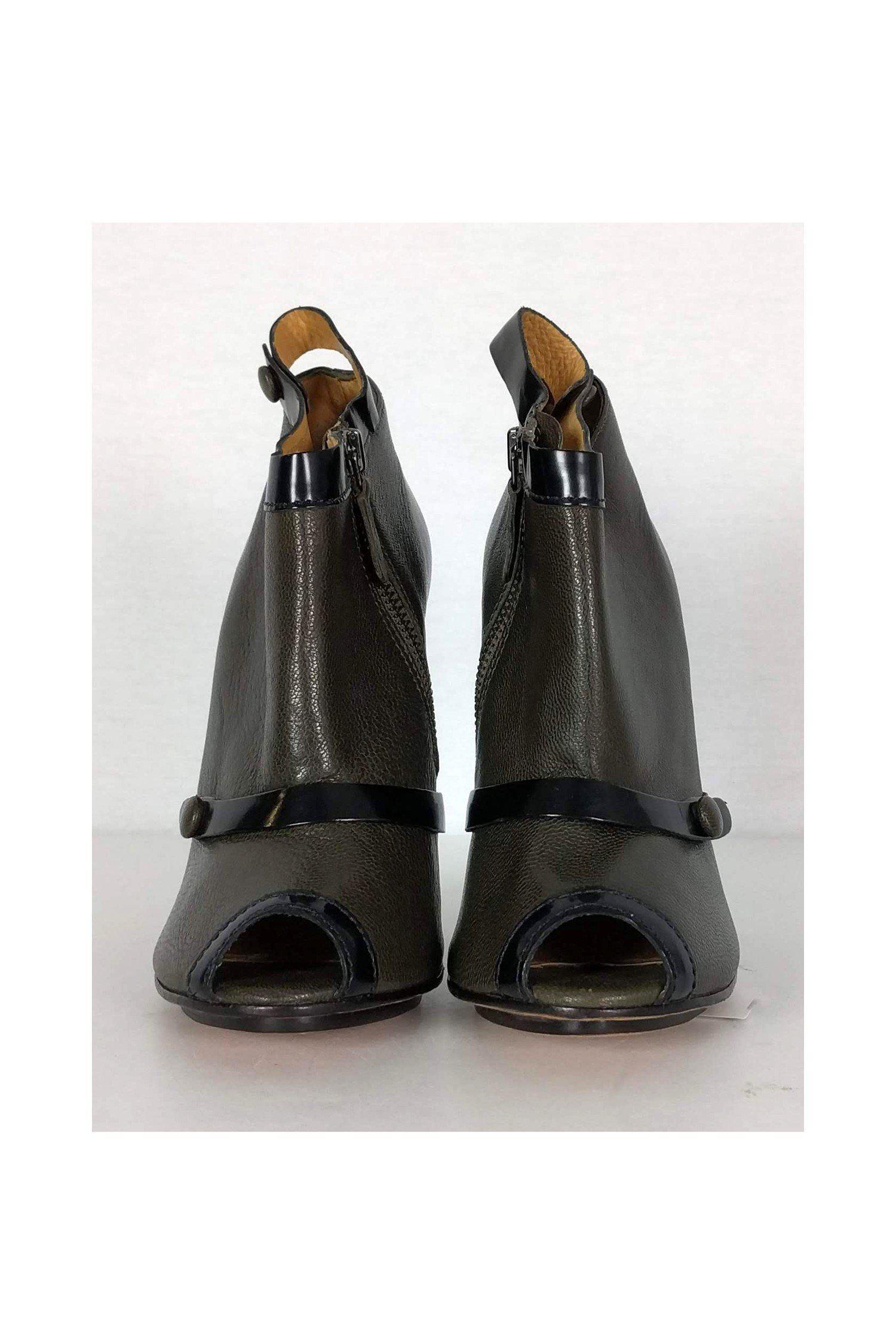 L.A.M.B. Olive Green & Black Open Toe Booties - Size 7 - Stylish and Flirty!