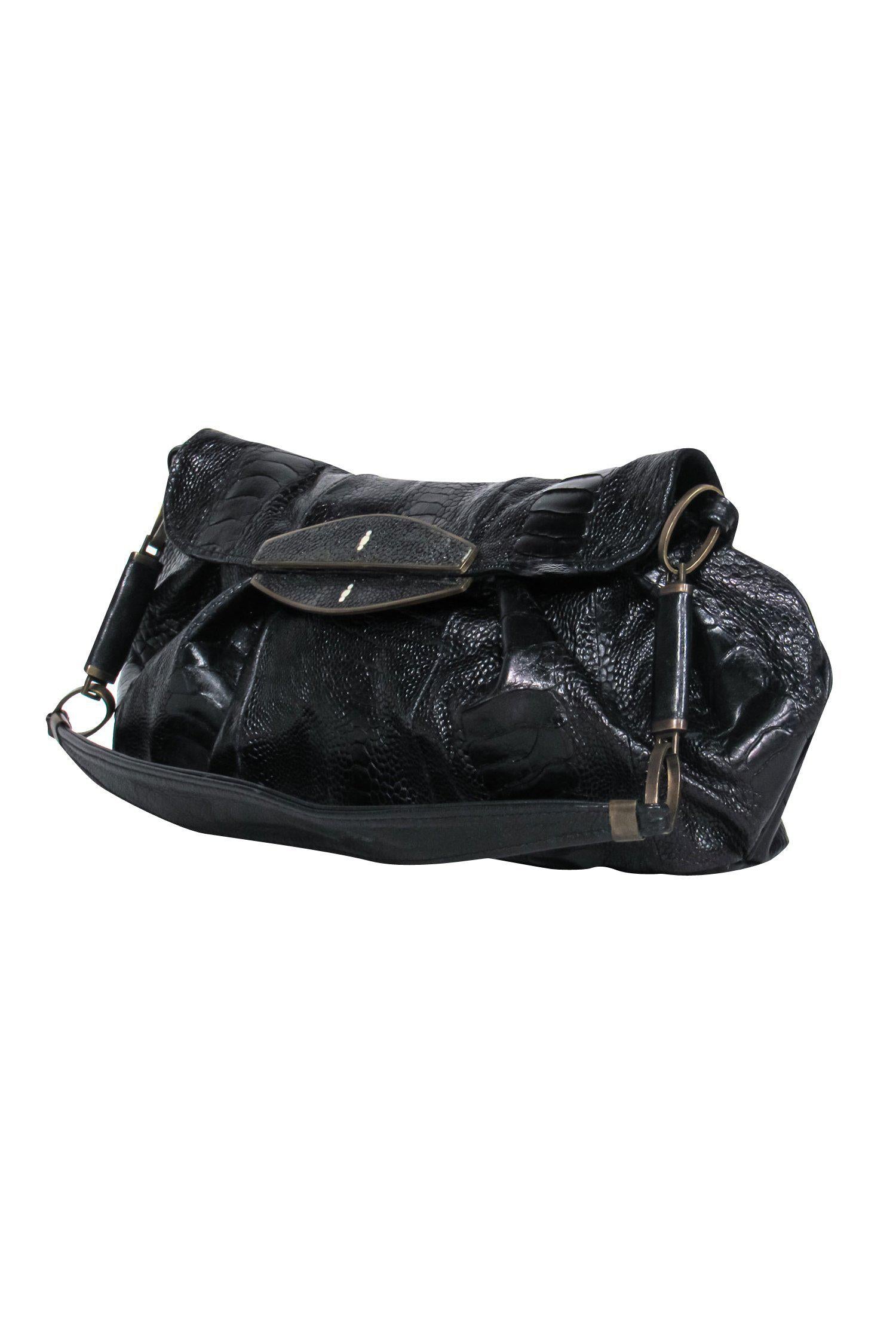 R&Y Augousti - Glamorous Black Crocodile Baguette Shoulder Bag