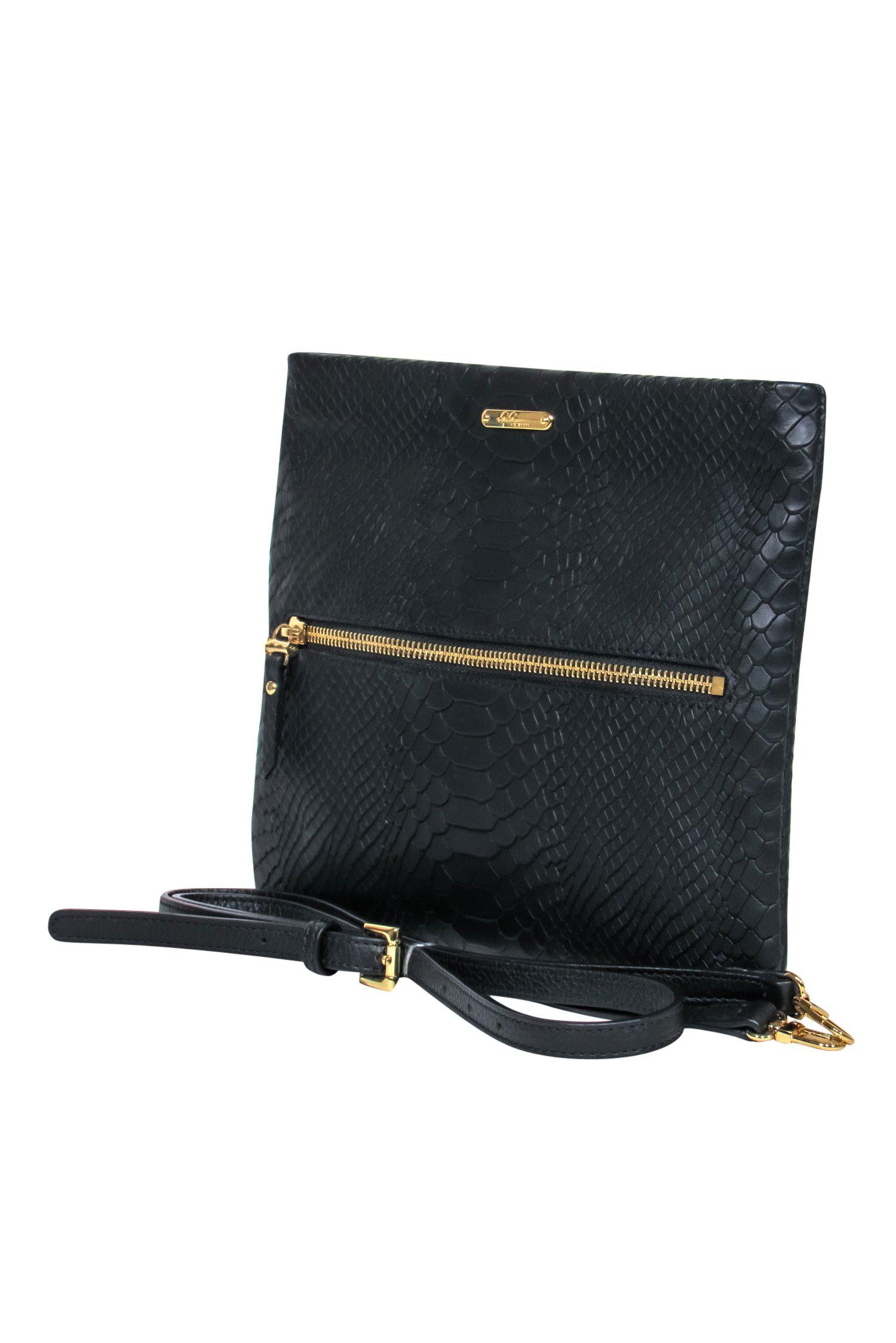 Gigi New York - Stunning Black Leather Snakeskin Embossed Convertible Crossbody