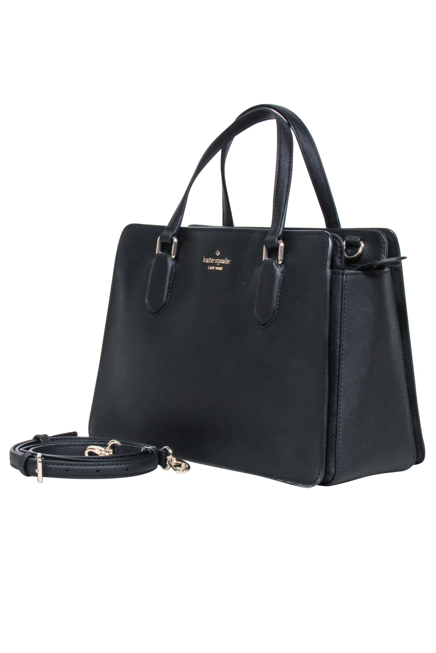 Kate Spade's Alluring Black Top Handle Satchel with Detachable Strap