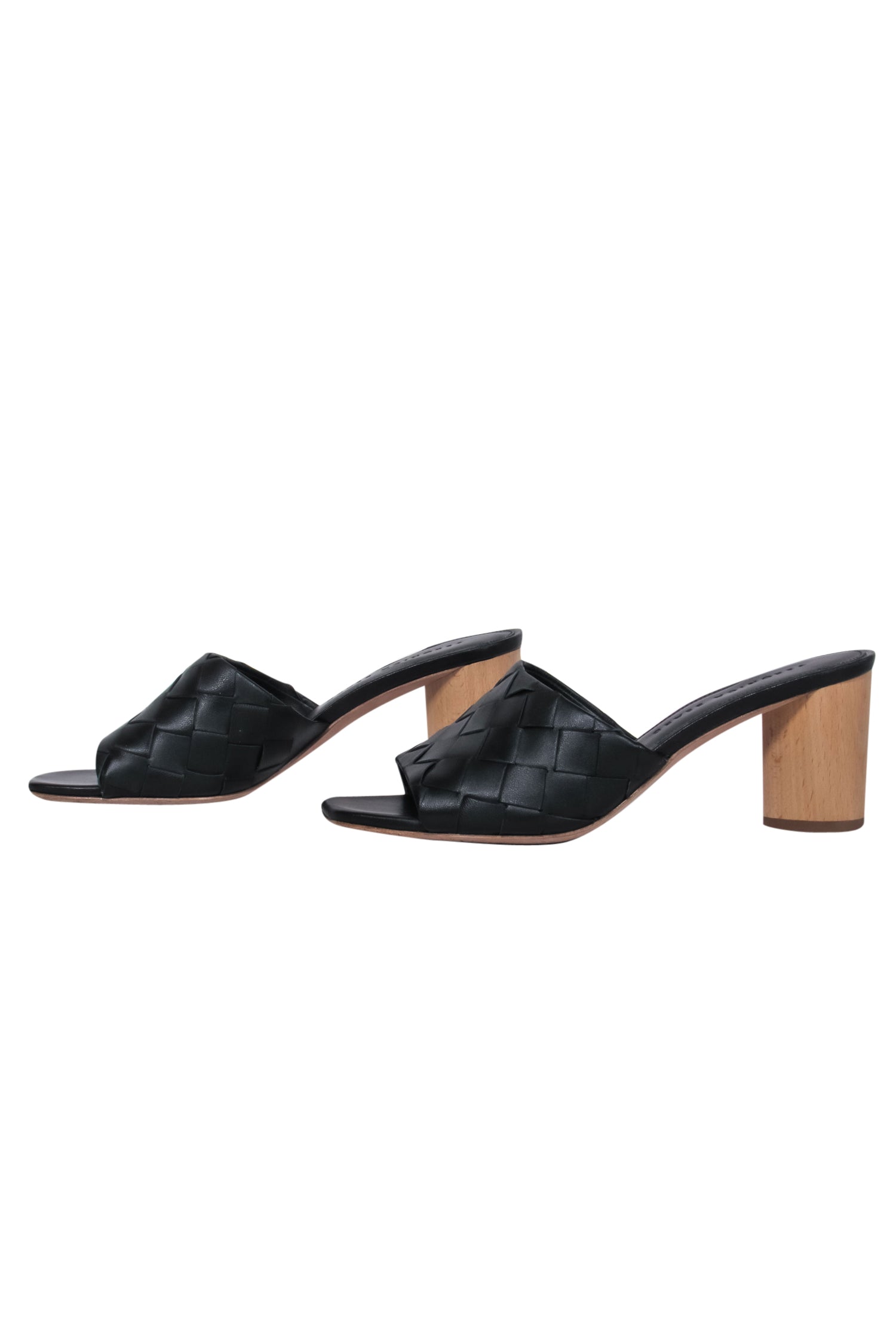 Veronica Beard Black Woven Mule Pumps: Chic Style with Round Wooden Heel, Size 7.5