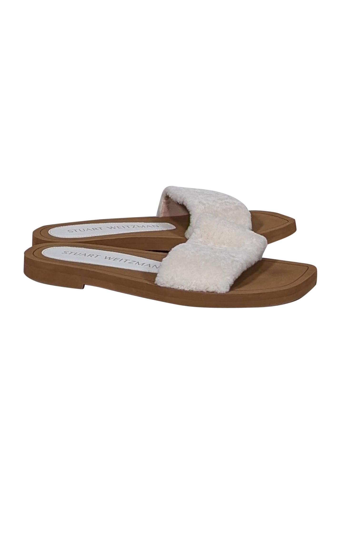 Stuart Weitzman's Cozy Brown Leather & White Shearling Slide Sandals - Size 8