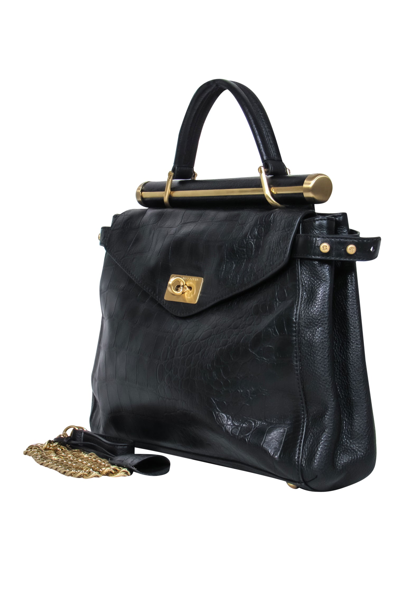BCBG Max Azria - Stunning Black Crocodile Embossed Convertible Satchel