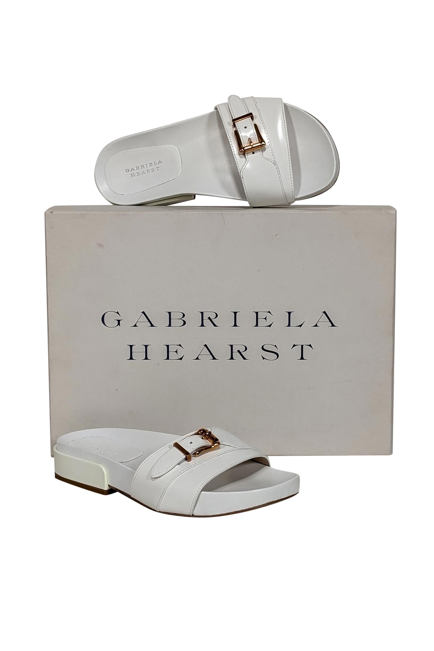 Gabriela Hearst's Stunning Ivory Leather Slide Sandals with Gold Buckle - Size 5