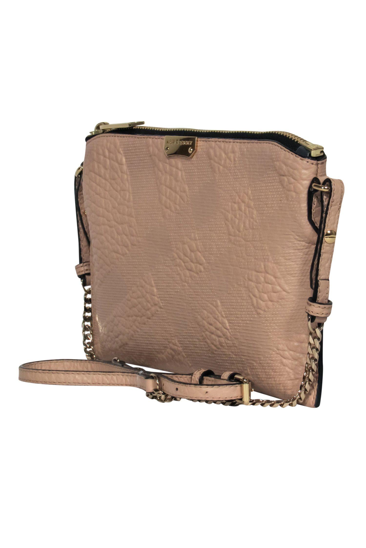Burberry Tan Textured Leather Crossbody Bag with Gorgeous Gold Chain Strap