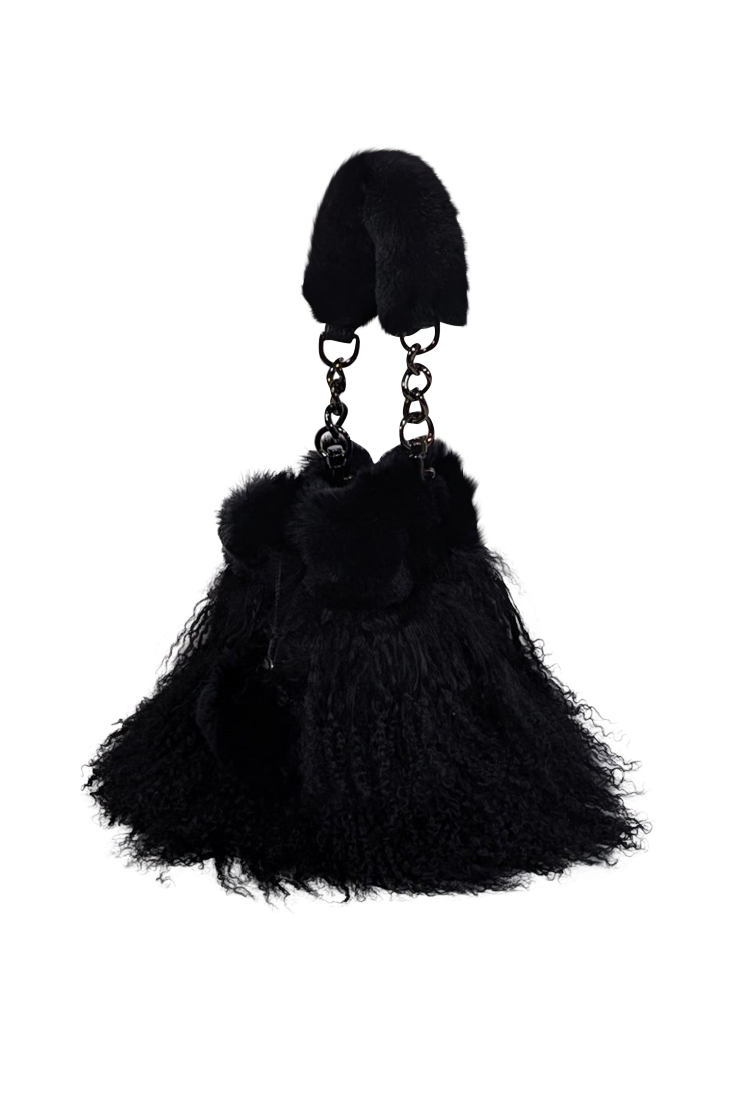 Ectcetra - Chic Black Lamb Fur Mini Bucket Bag