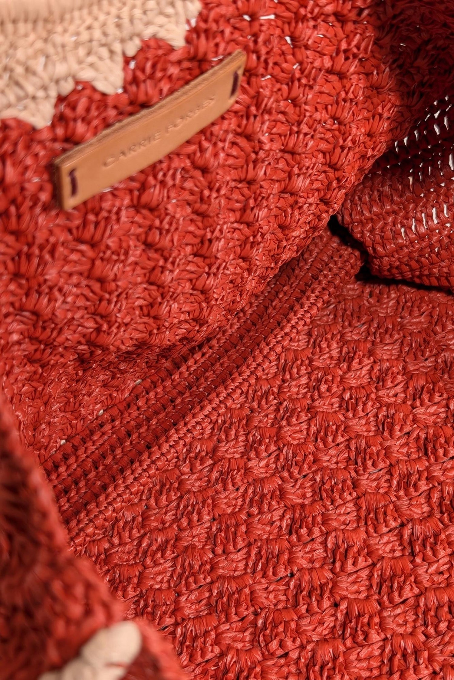 Carrie Forbes - Stunning Rust Orange & Beige Raffia Woven O Ring Handbag