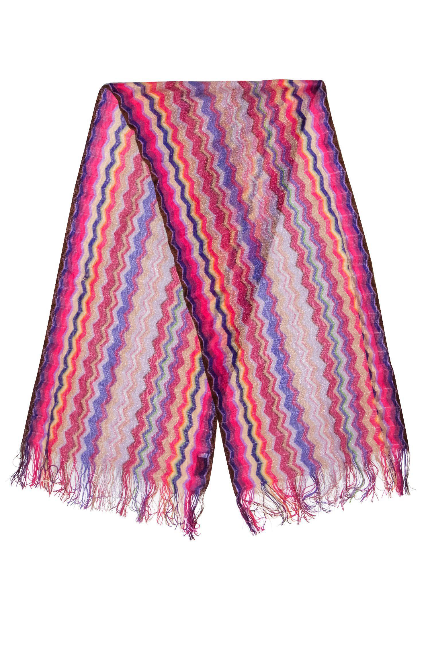 Missoni - Stunning Purple, Pink & Gold Metallic Zig - Zag Scarf