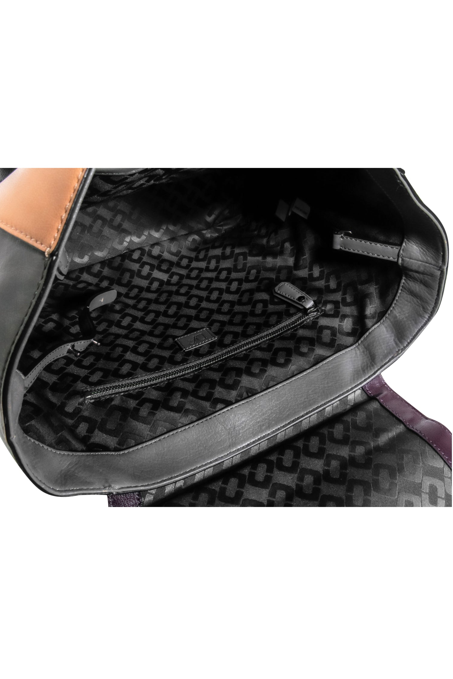 Diane von Furstenberg Colorblocked Leather Convertible Satchel in Grey, Black, Beige & Deep Purple