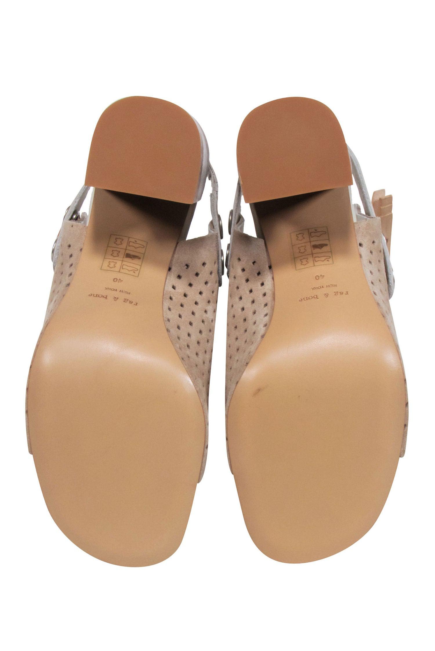 Rag & Bone Beige Laser Cut Suede Open Toe Block Heels - Size 10: An All - Season Fashion Statement