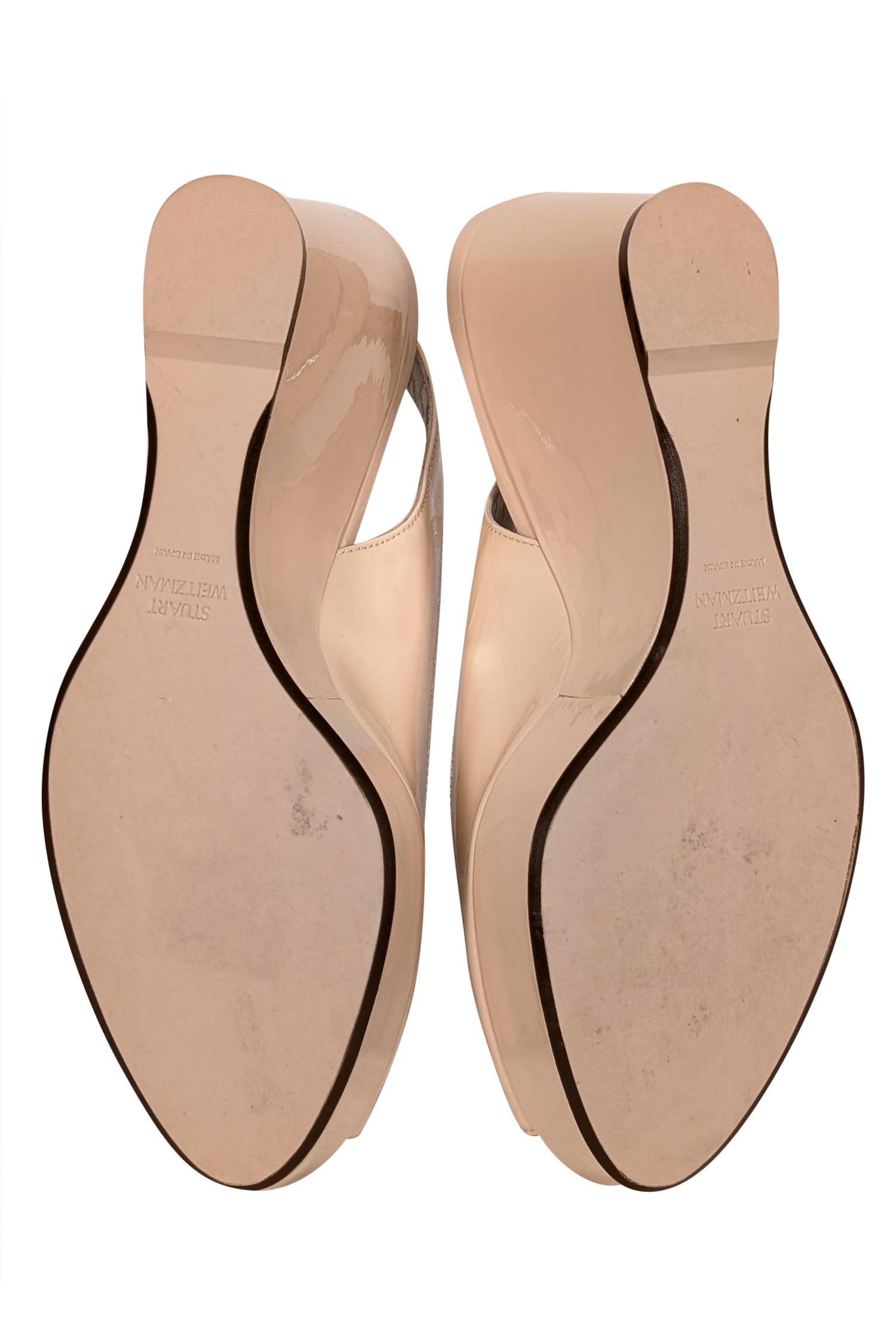 Stuart Weitzman Cream Patent Leather Peep Toe Wedges - Size 7.5 - Elevate Your Style!