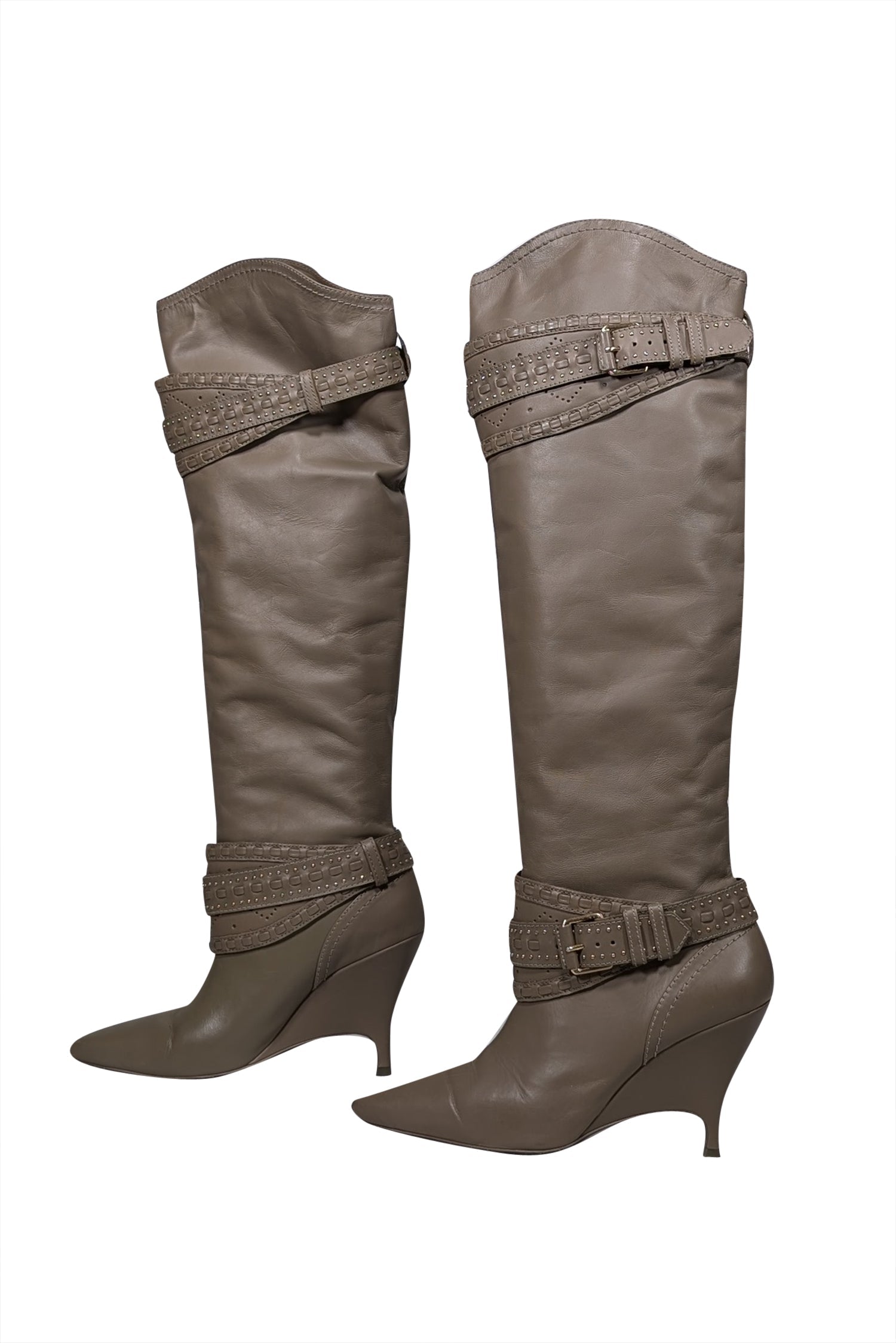 Zimmermann Taupe Leather Knee - High Heeled Boots: Size 10 Fashion Statement!