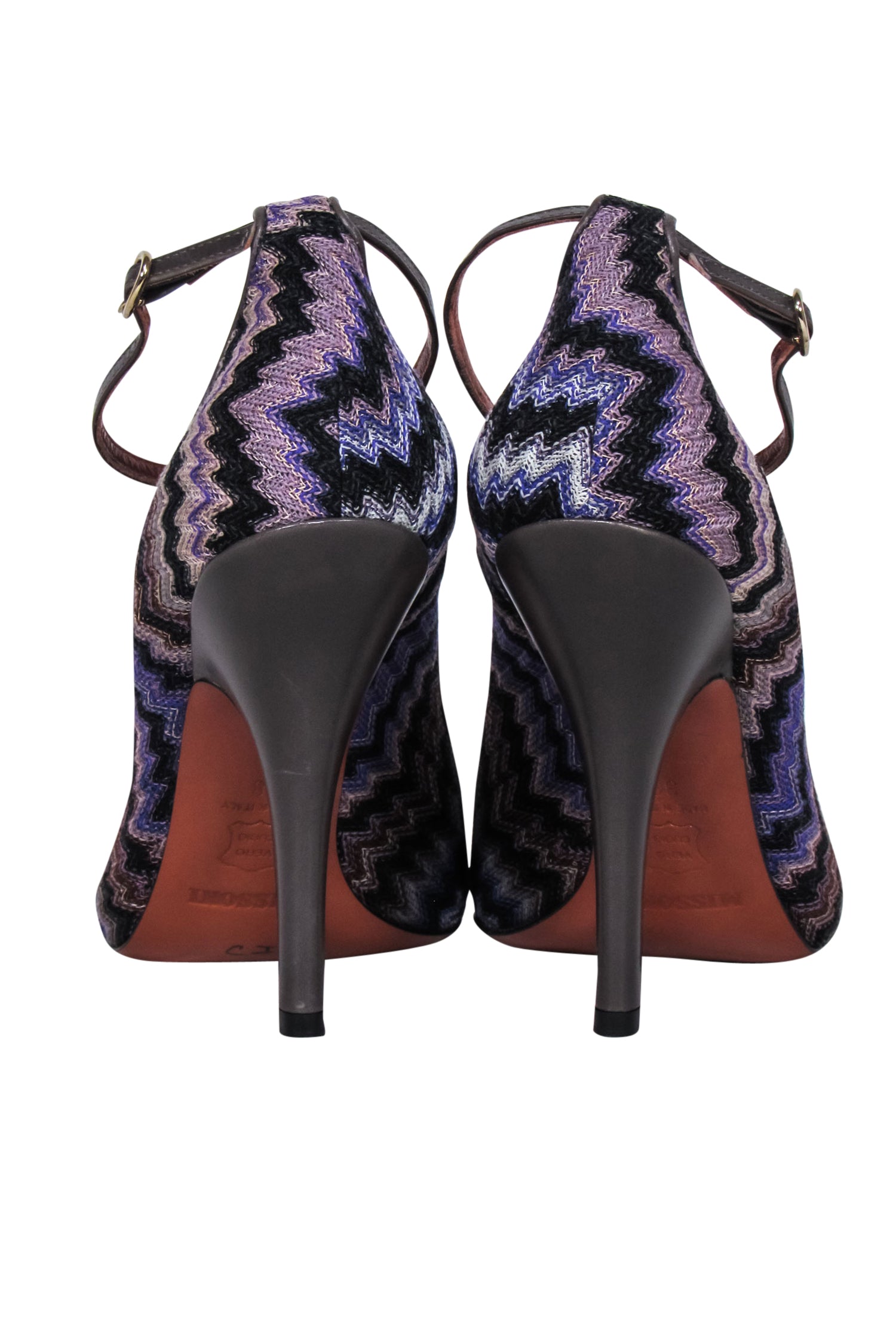 Missoni Purple & Black Chevron Knit Strappy Pumps - Size 8