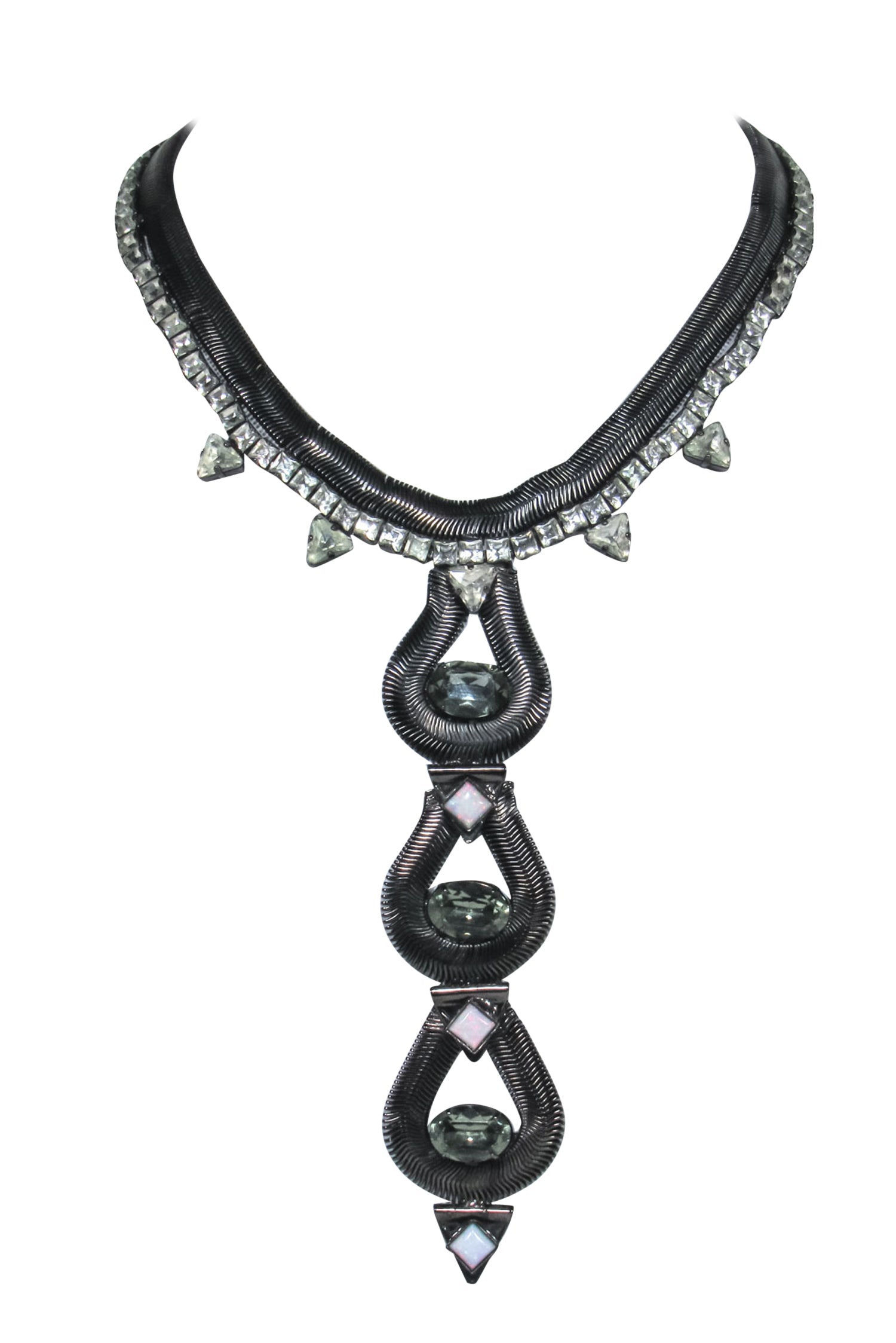 Lionette Gunmetal Jeweled Bar Pendant Statement Necklace