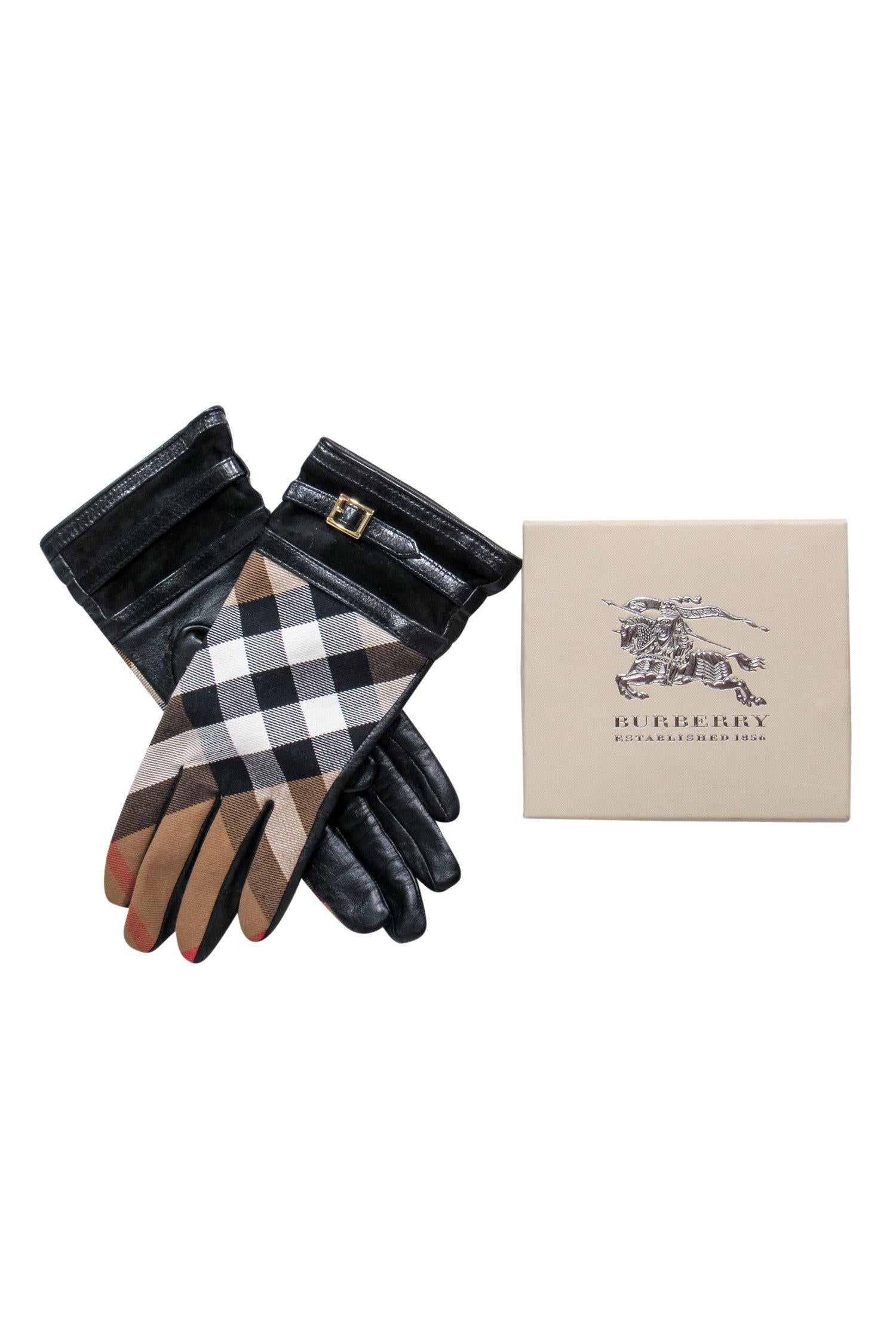 Burberry Tan Tartan Plaid Leather Gloves - Size 7: A Winter Essential!