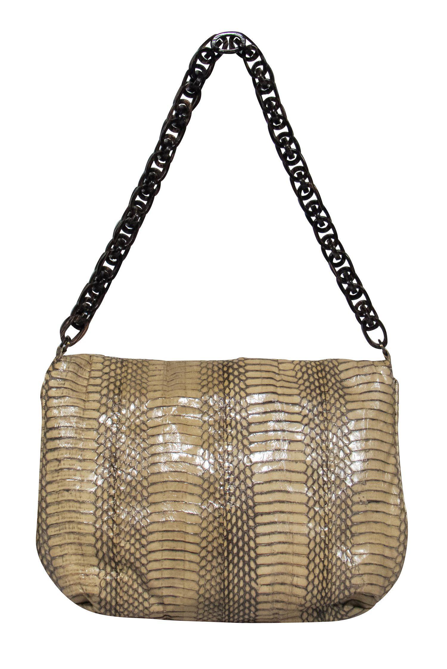 R&Y Augousti - Stunning Beige Snakeskin Shoulder Bag with Wooden Chain Handle
