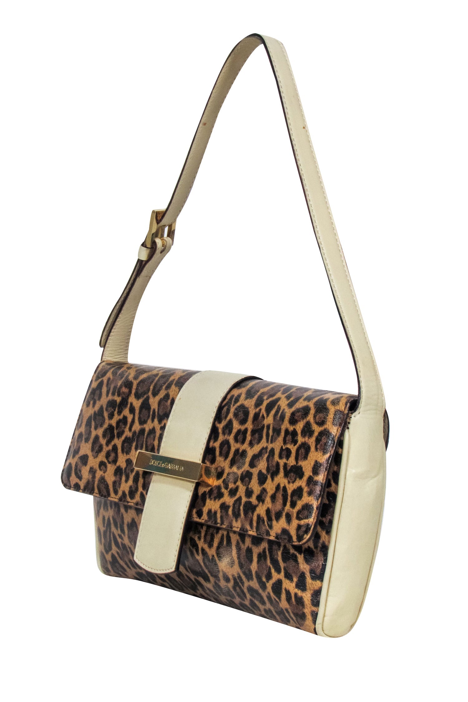 Dolce & Gabbana - Stunning Tan Leopard Print Baguette Bag with Beige Leather Trims
