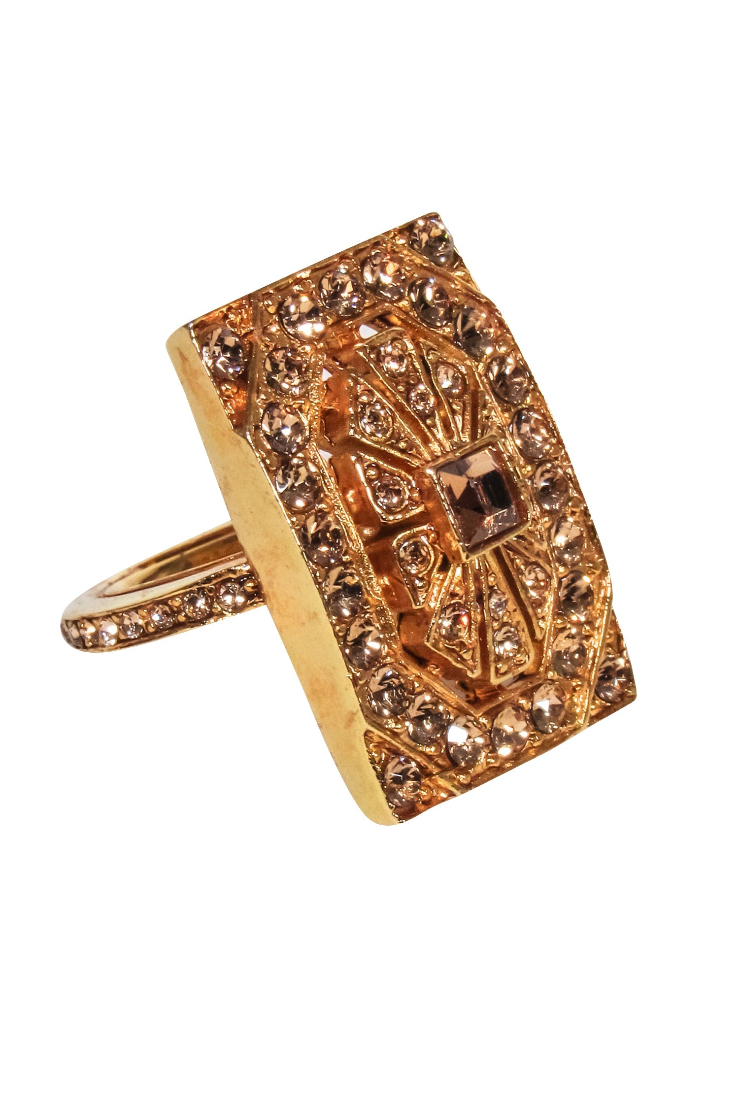 Oscar de la Renta Rose Gold Rectangular Gem Ring - Size 6: A Stunning Statement Piece