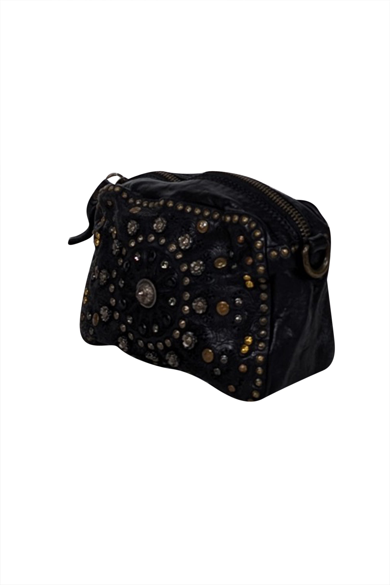 Campomaggi - Edgy Black Leather Studded Crossbody Bag