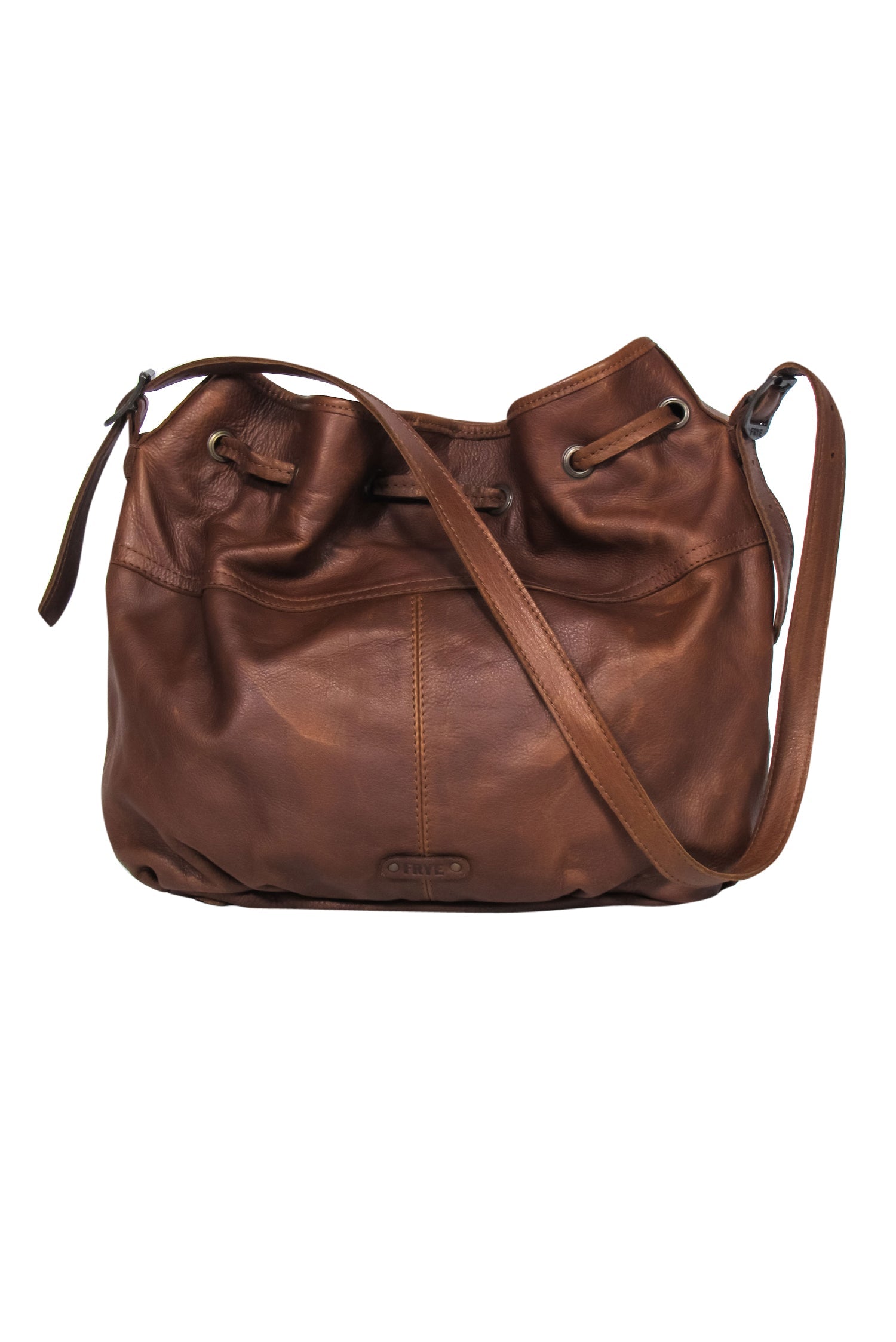Frye's Stunning Brown Leather Studded Drawstring Crossbody Bag