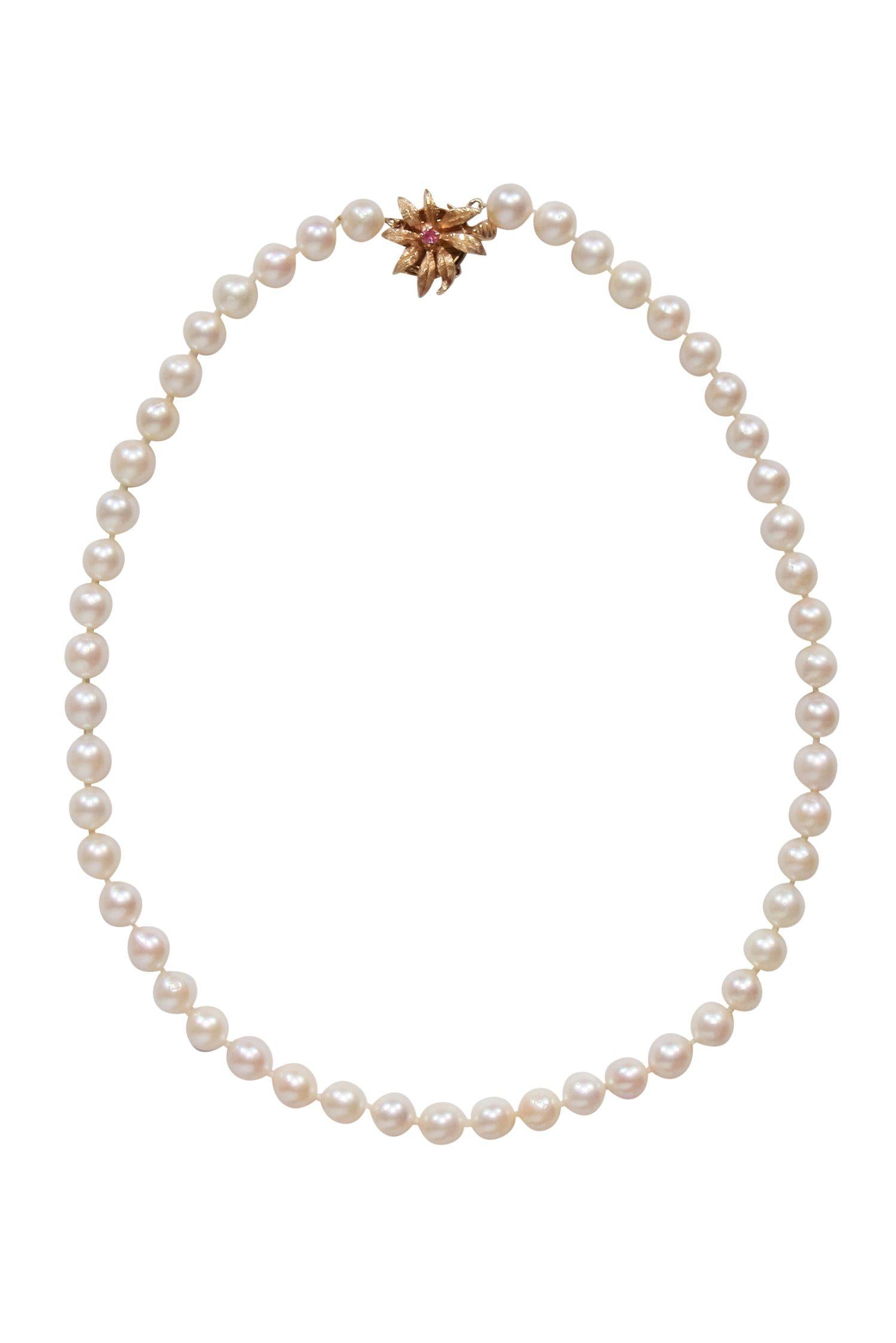 Gorgeous Vintage Pearl & 14K Gold Floral Choker Necklace