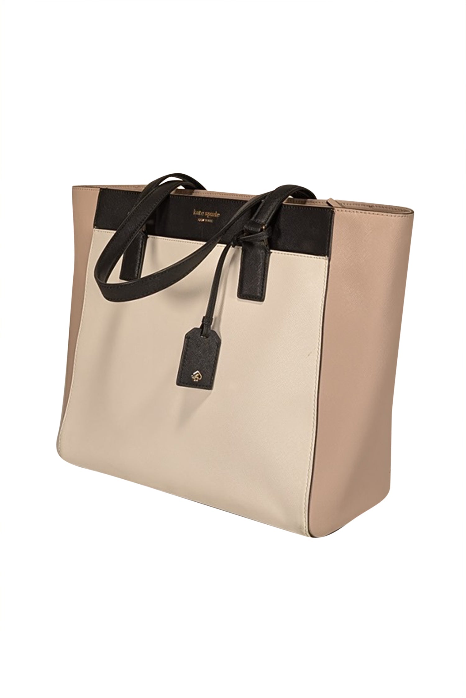 Kate Spade Ivory, Beige & Black Colorblock Luxury Tote Bag